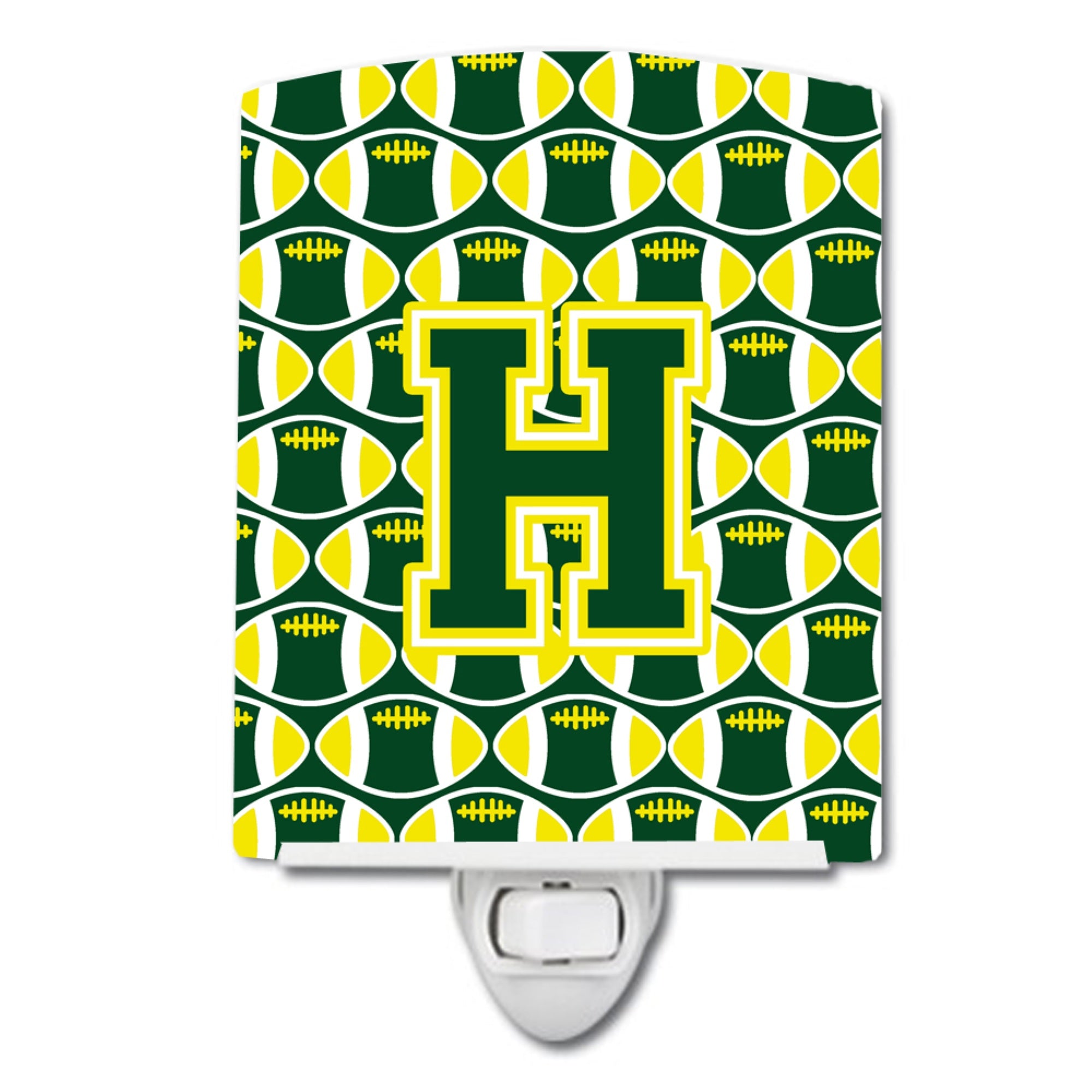  inchCarolines Treasures Letter H Football Green and Yellow Ceramic Night Light, 6x4, Multicolor inch