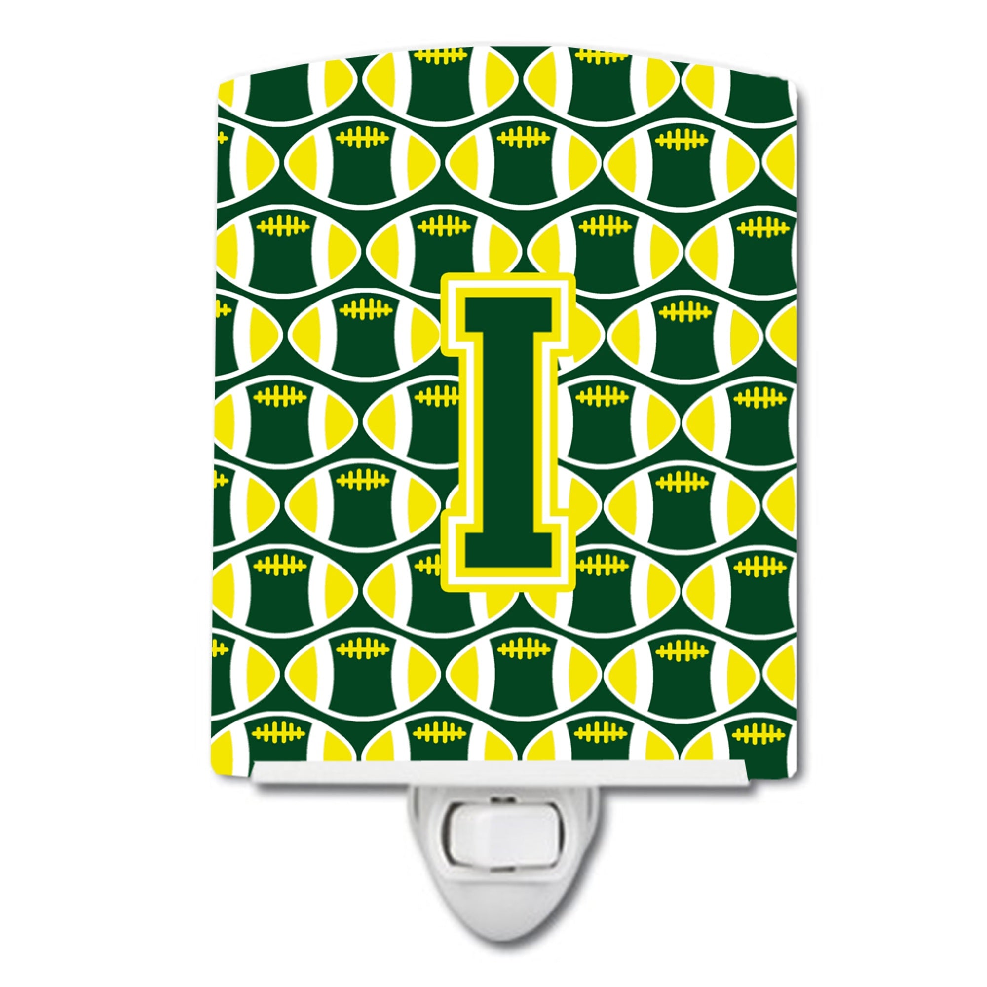  inchCarolines Treasures Letter I Football Green and Yellow Ceramic Night Light, 6x4, Multicolor inch