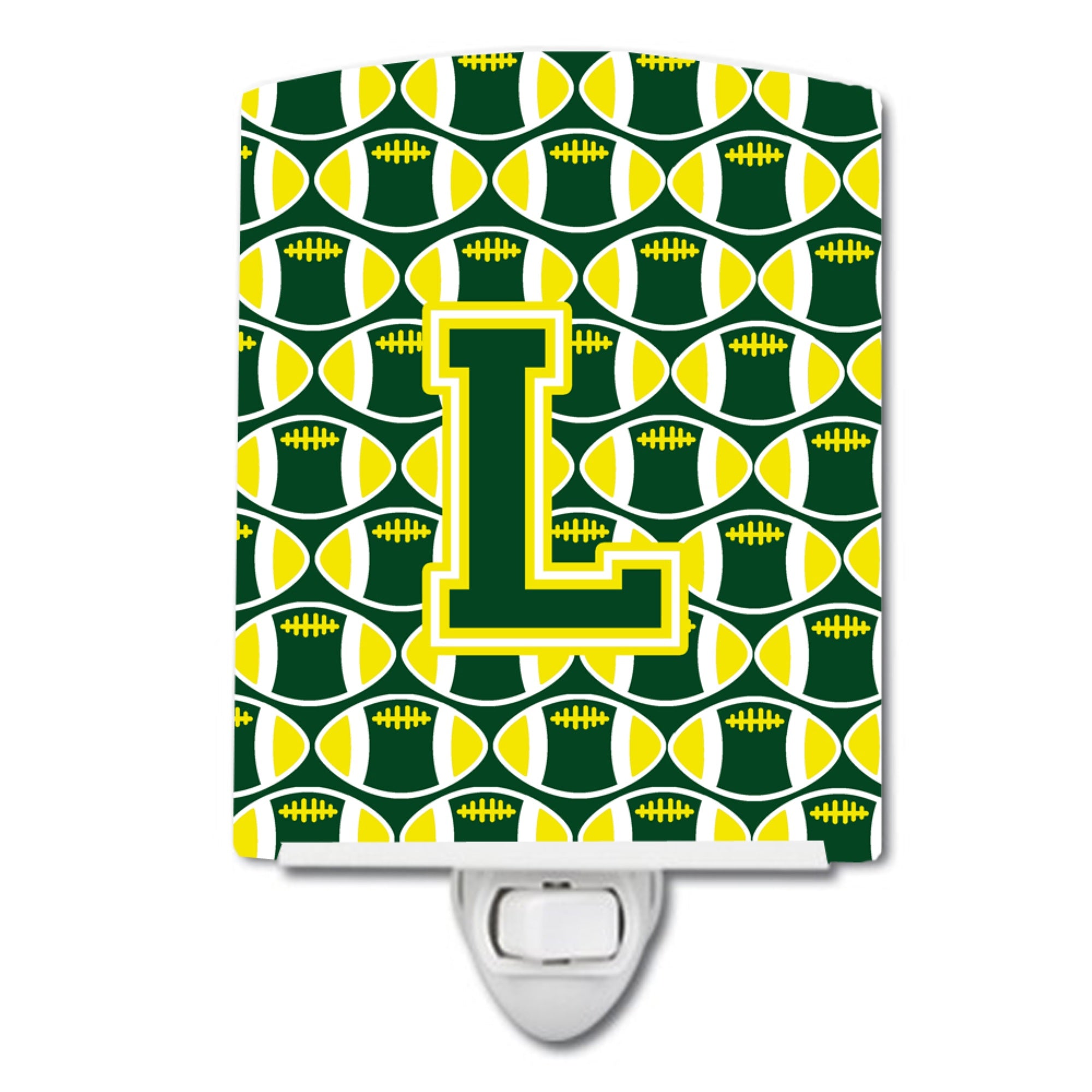  inchCarolines Treasures Letter L Football Green and Yellow Ceramic Night Light, 6x4, Multicolor inch