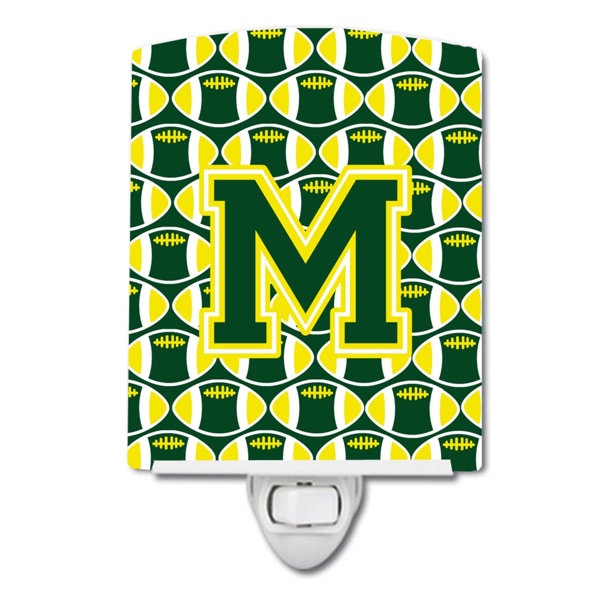  inchCarolines Treasures Letter M Football Green and Yellow Ceramic Night Light, 6x4, Multicolor inch