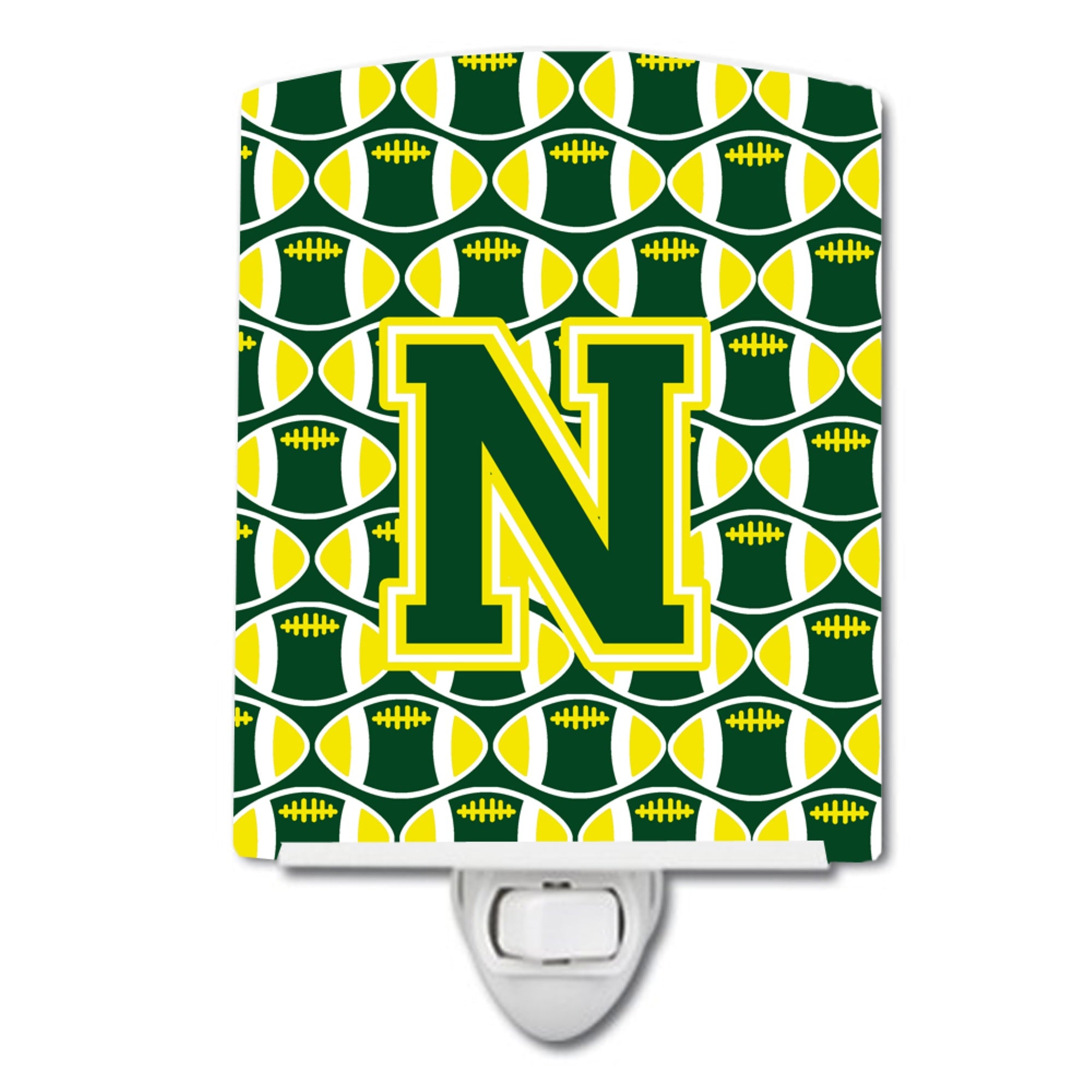  inchCarolines Treasures Letter N Football Green and Yellow Ceramic Night Light, 6x4, Multicolor inch