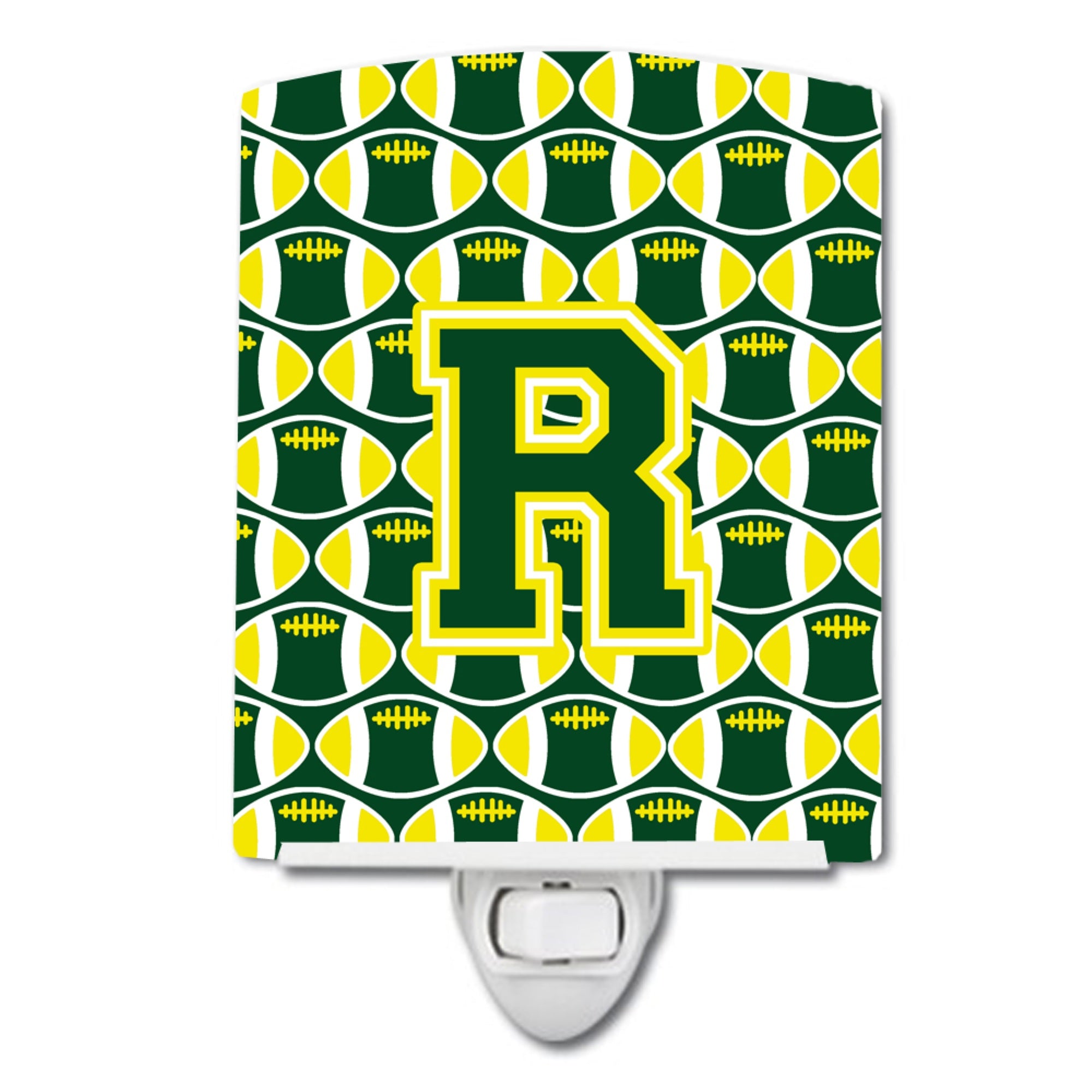  inchCarolines Treasures Letter R Football Green and Yellow Ceramic Night Light, 6x4, Multicolor inch