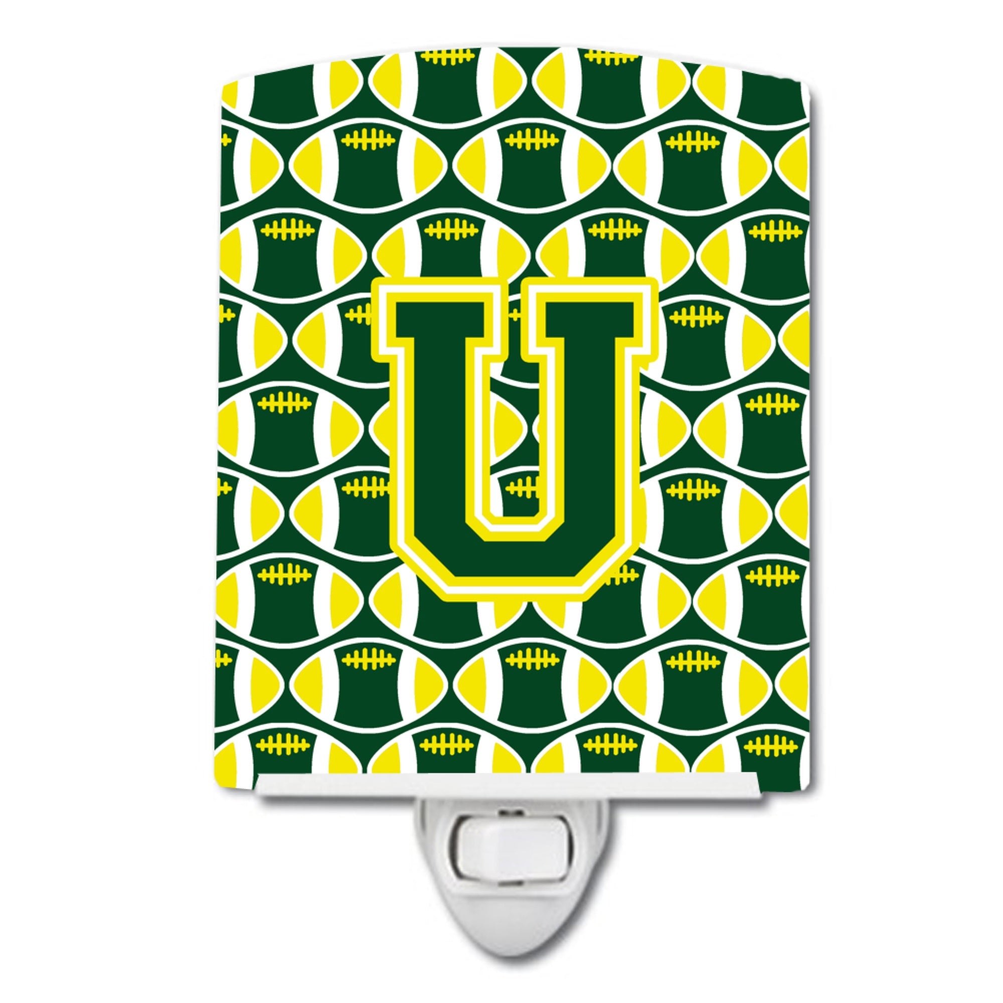 inchCarolines Treasures Letter U Football Green and Yellow Ceramic Night Light, 6x4, Multicolor inch