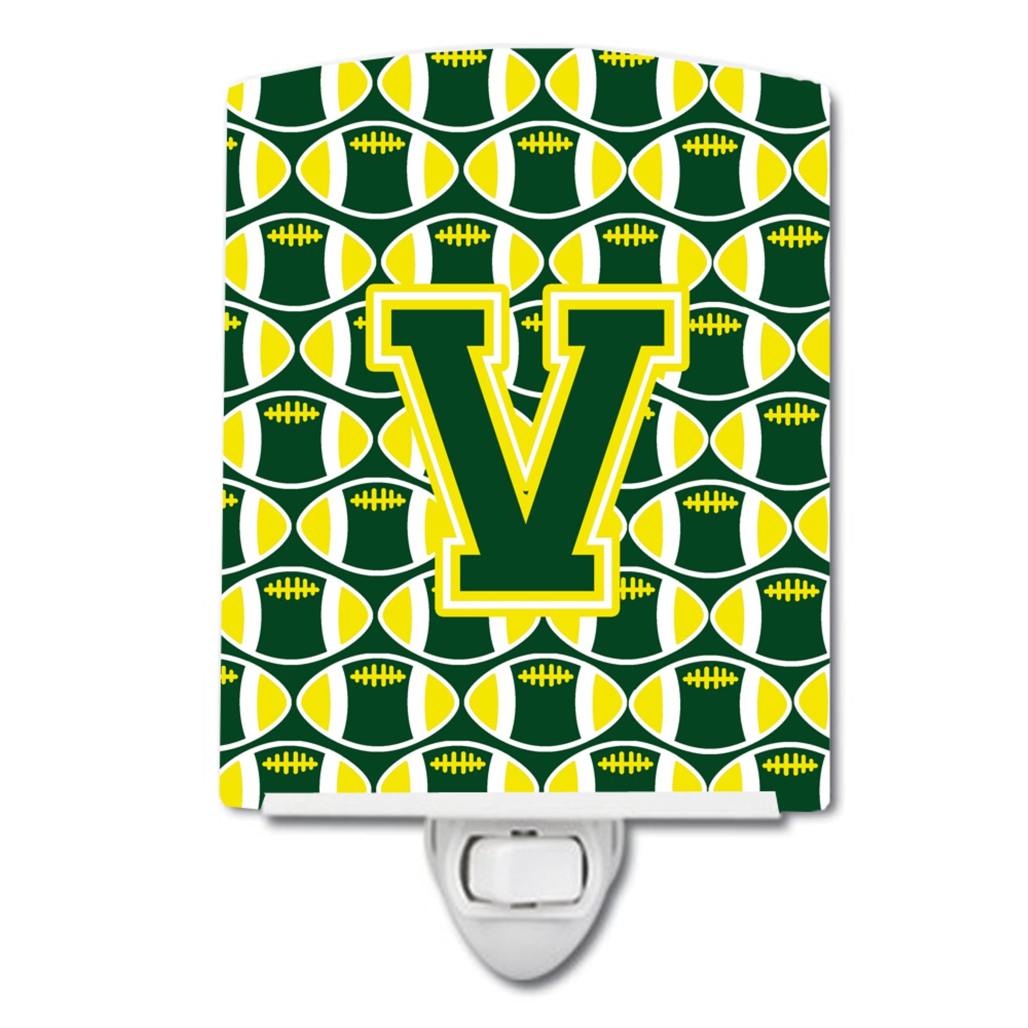  inchCarolines Treasures Letter V Football Green and Yellow Ceramic Night Light, 6x4, Multicolor inch