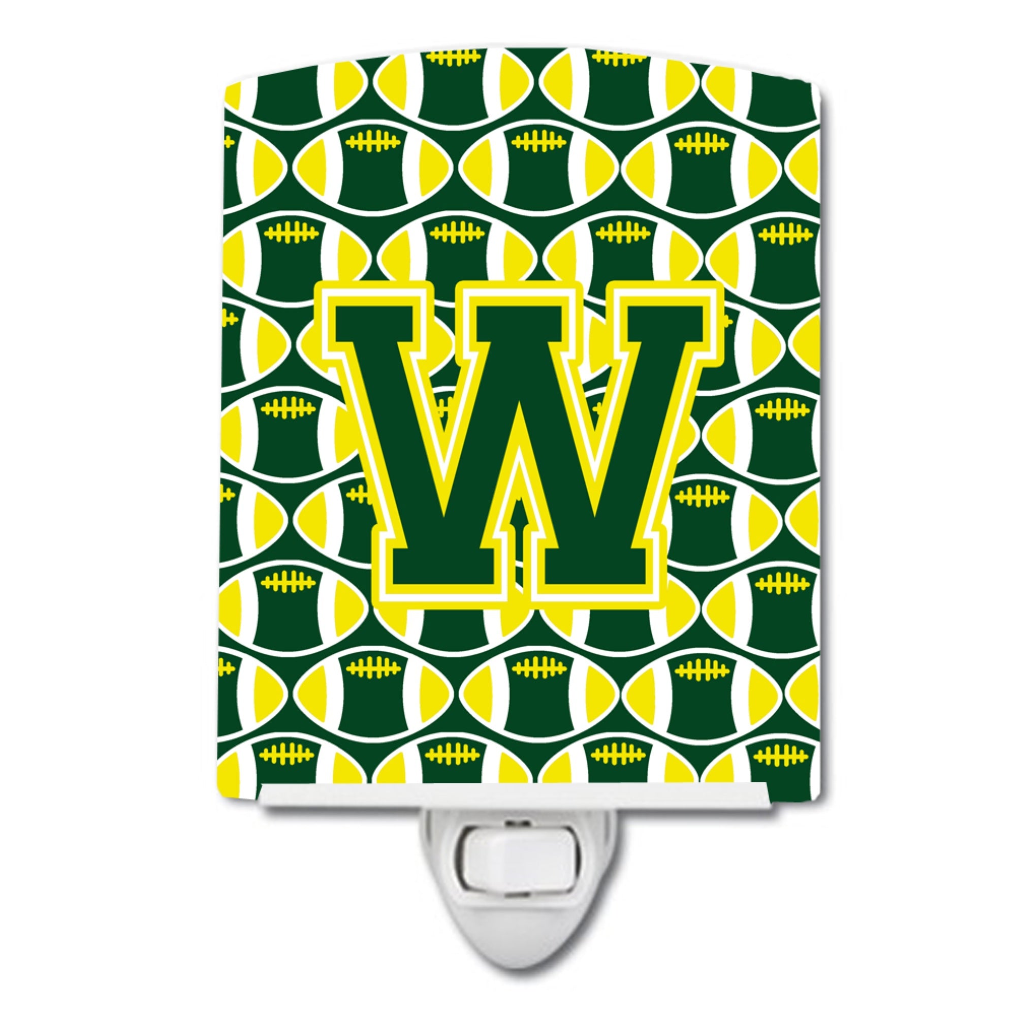  inchCarolines Treasures Letter W Football Green and Yellow Ceramic Night Light, 6x4, Multicolor inch