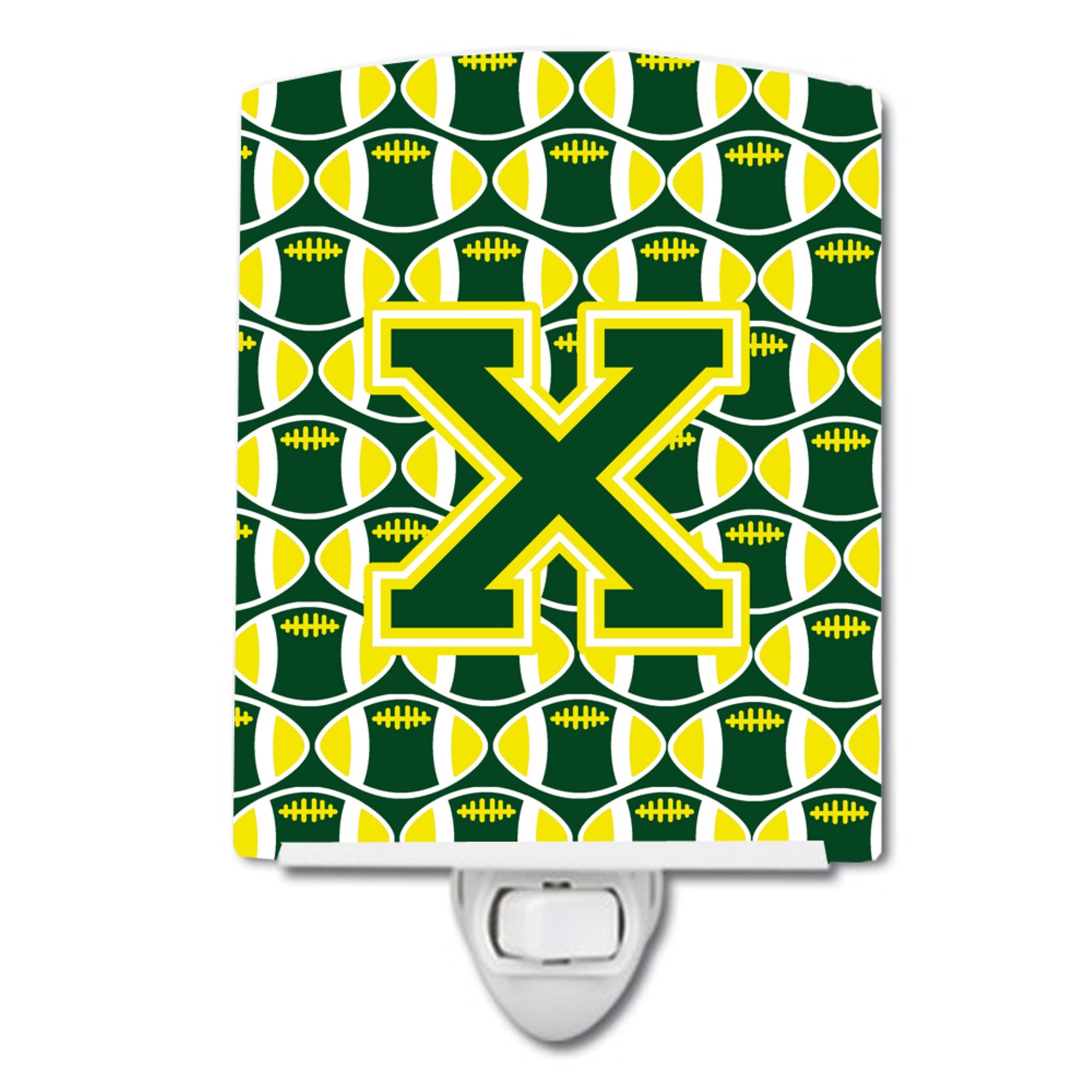  inchCarolines Treasures Letter X Football Green and Yellow Ceramic Night Light, 6x4, Multicolor inch