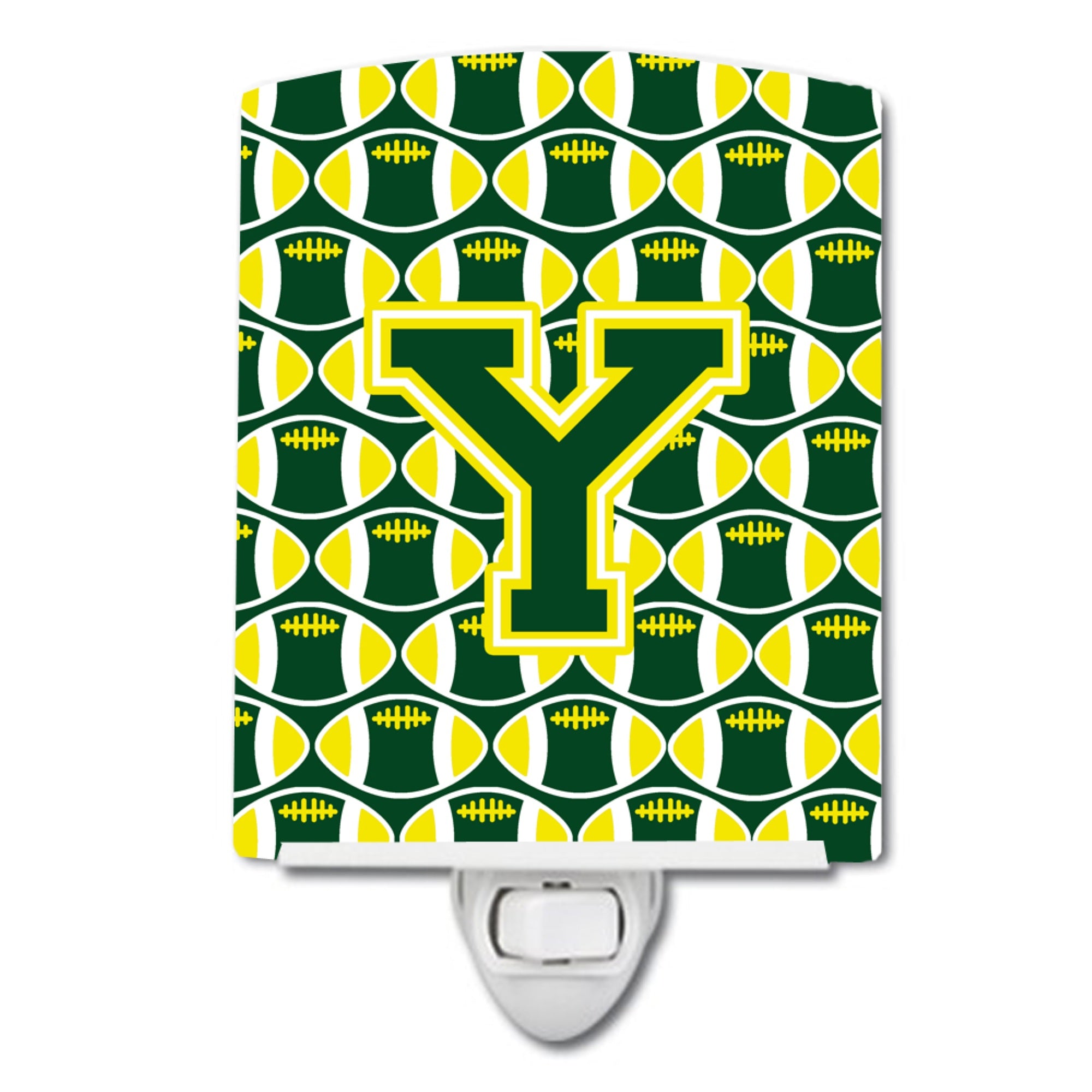  inchCarolines Treasures Letter Y Football Green and Yellow Ceramic Night Light, 6x4, Multicolor inch