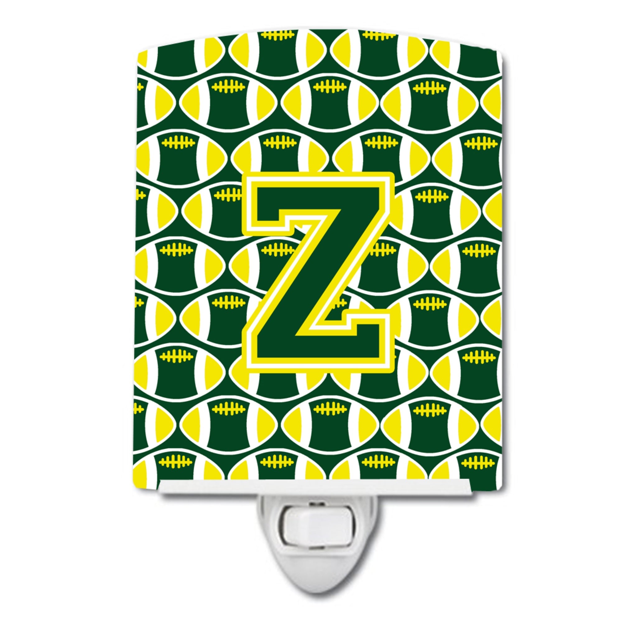  inchCarolines Treasures Letter Z Football Green and Yellow Ceramic Night Light, 6x4, Multicolor inch