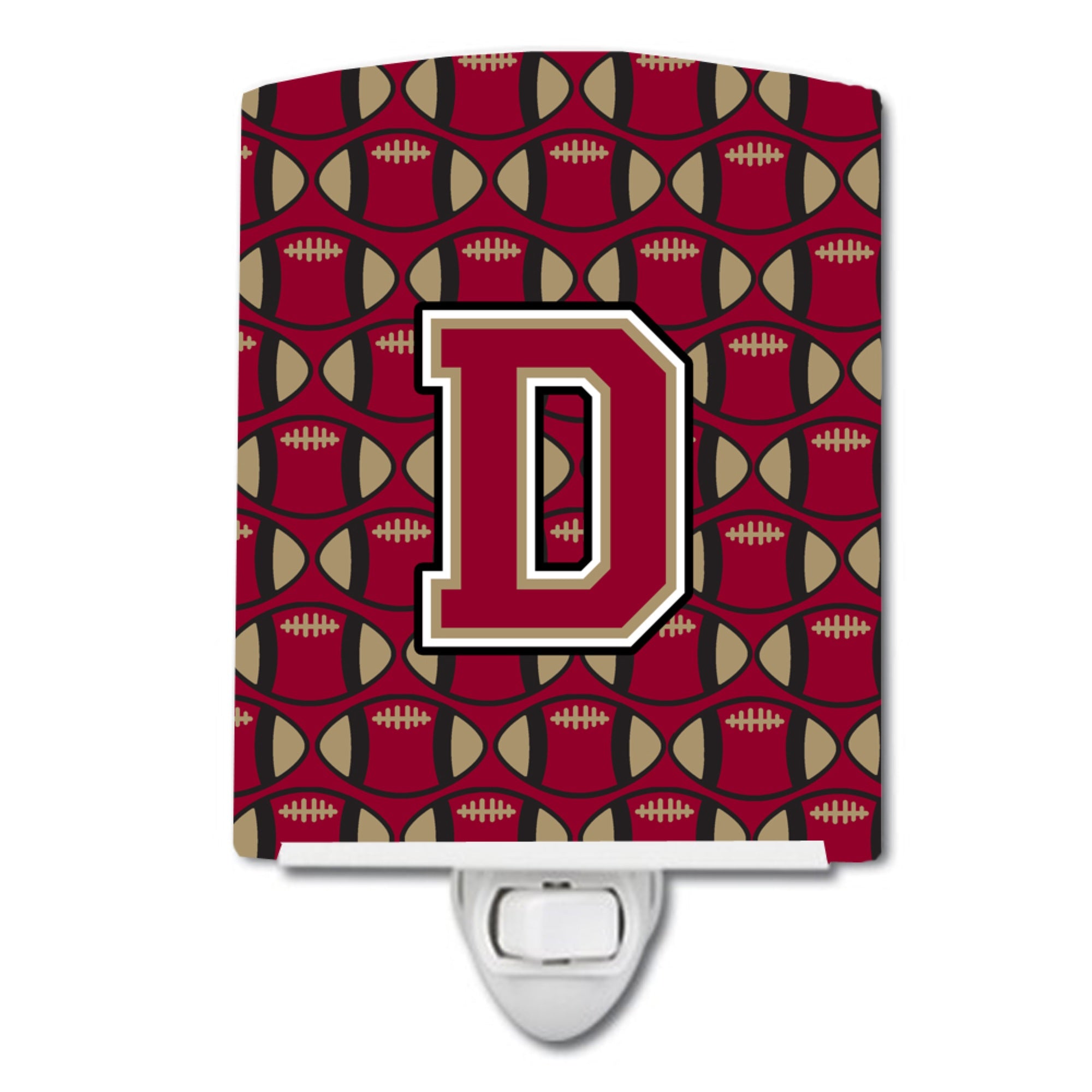  inchCarolines Treasures Letter D Football Garnet and Gold Ceramic Night Light, 6x4, Multicolor inch