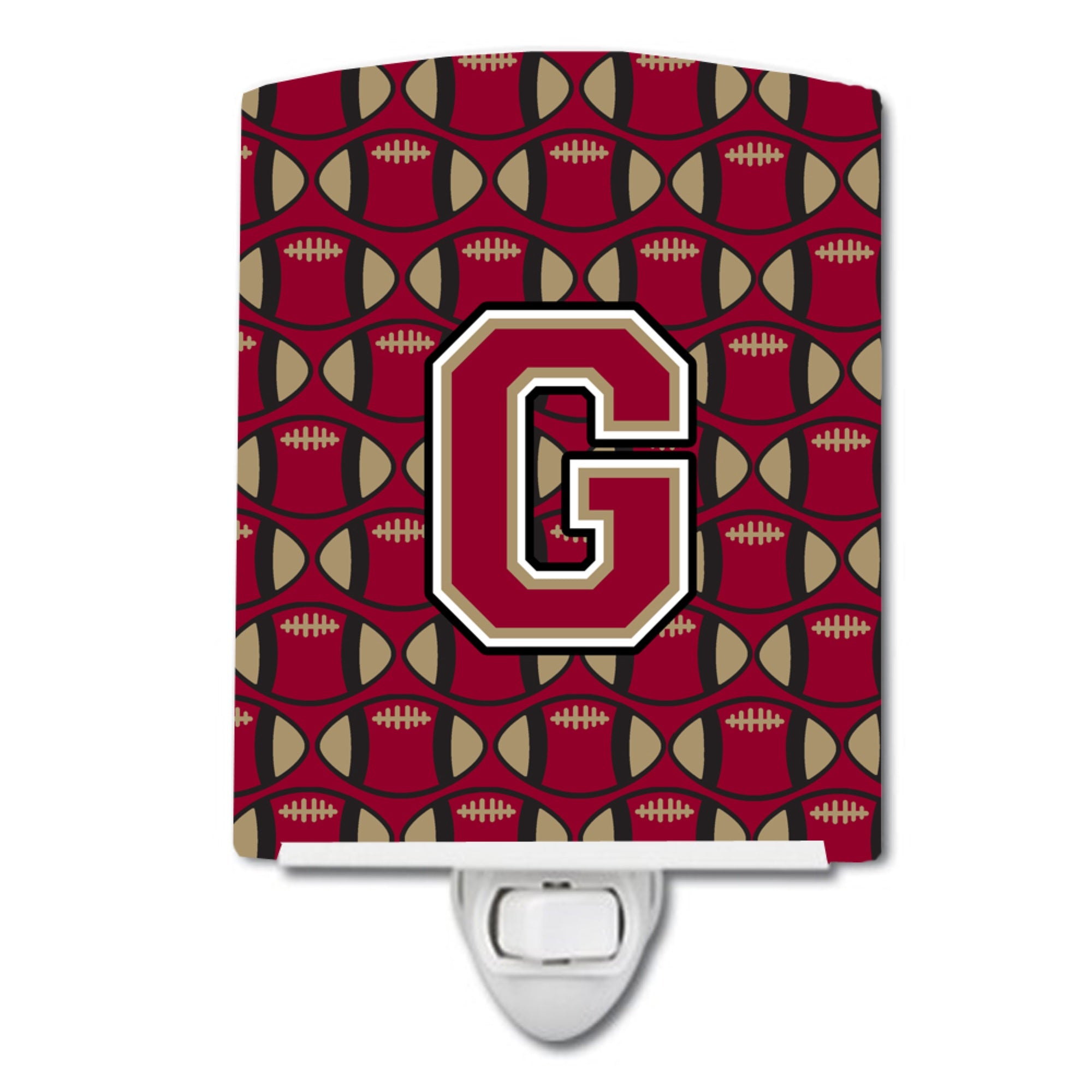 inchCarolines Treasures Letter G Football Garnet and Gold Ceramic Night Light, 6x4, Multicolor inch