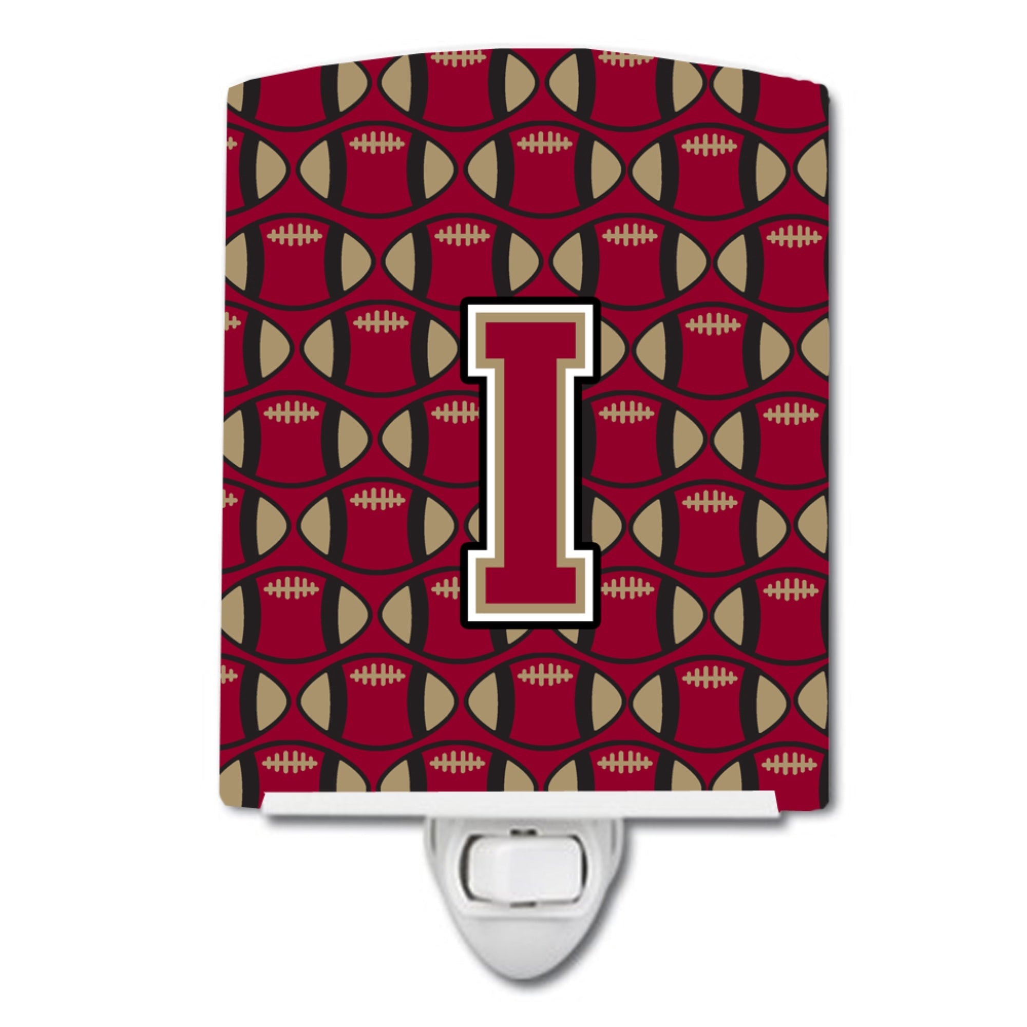  inchCarolines Treasures Letter I Football Garnet and Gold Ceramic Night Light, 6x4, Multicolor inch