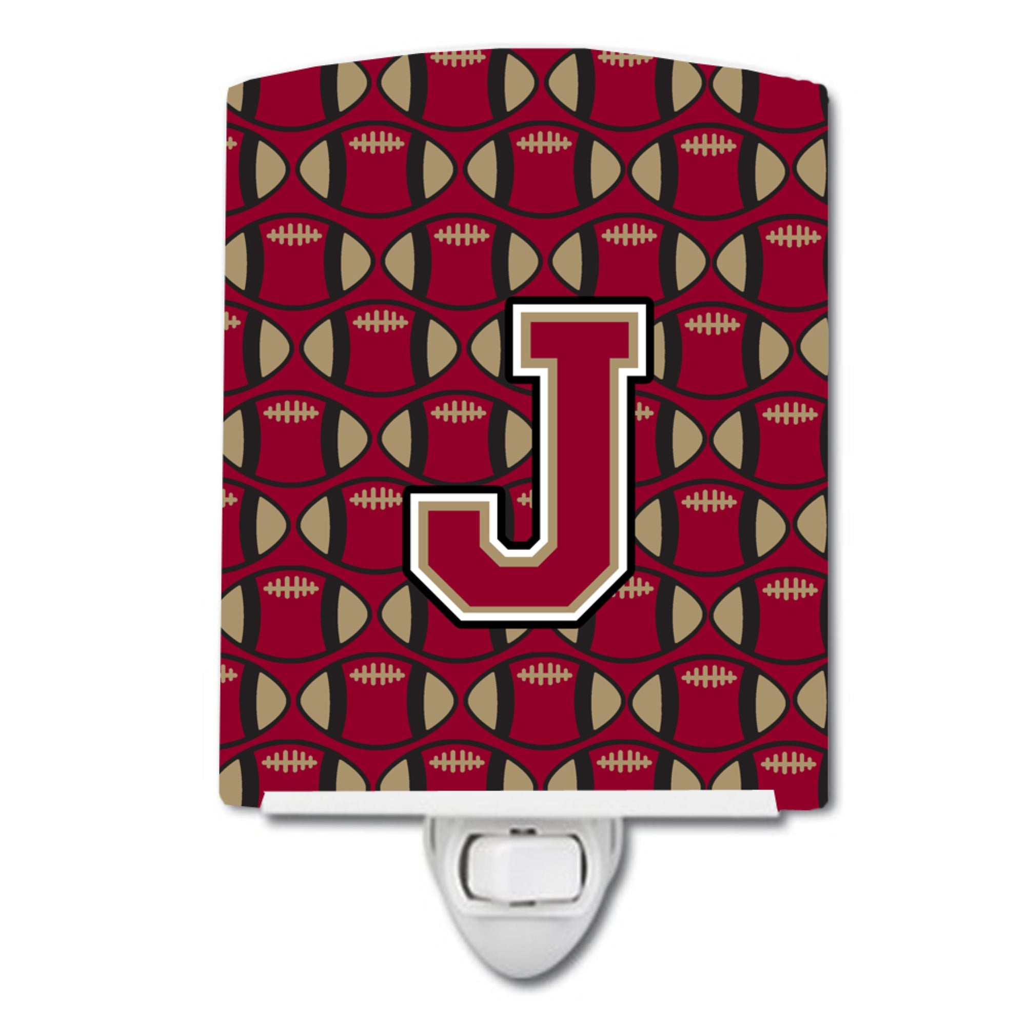  inchCarolines Treasures Letter J Football Garnet and Gold Ceramic Night Light, 6x4, Multicolor inch