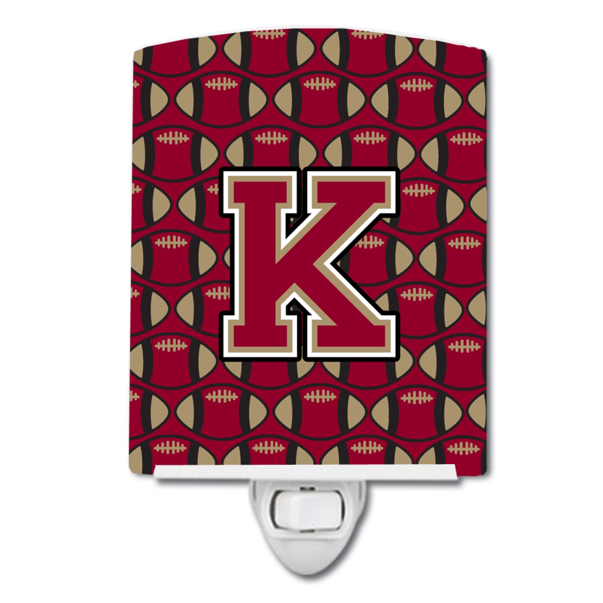  inchCarolines Treasures Letter K Football Garnet and Gold Ceramic Night Light, 6x4, Multicolor inch