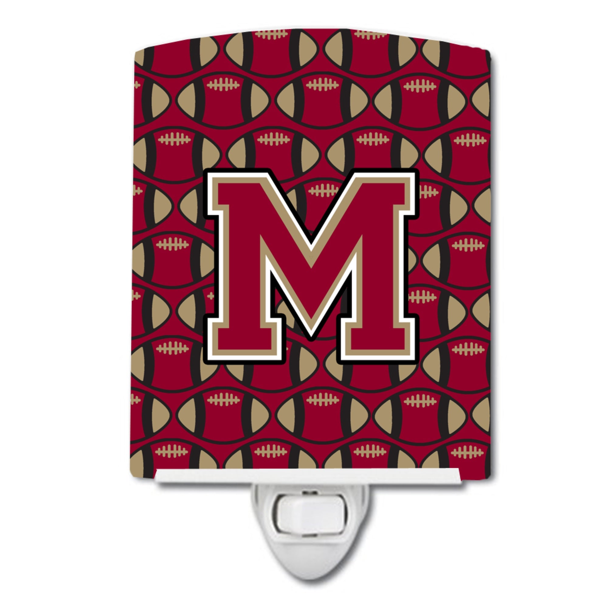  inchCarolines Treasures Letter M Football Garnet and Gold Ceramic Night Light, 6x4, Multicolor inch