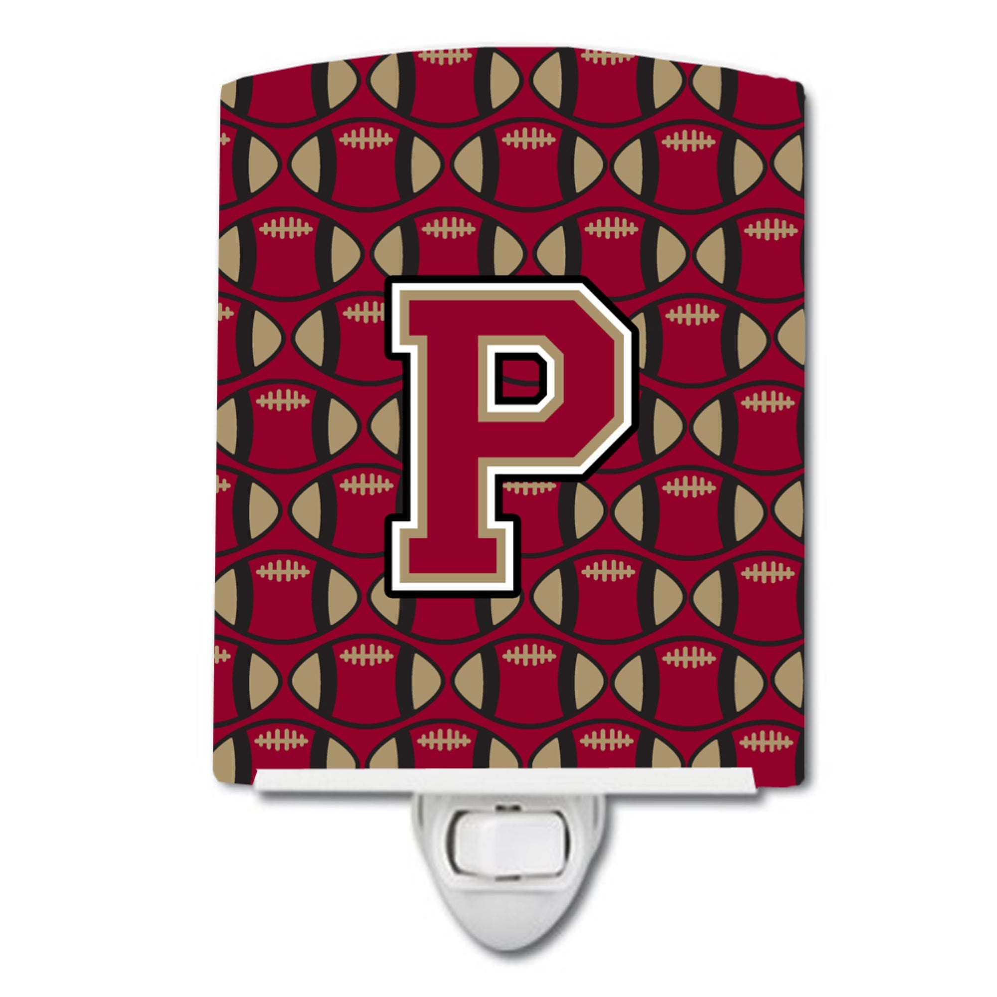  inchCarolines Treasures Letter P Football Garnet and Gold Ceramic Night Light, 6x4, Multicolor inch