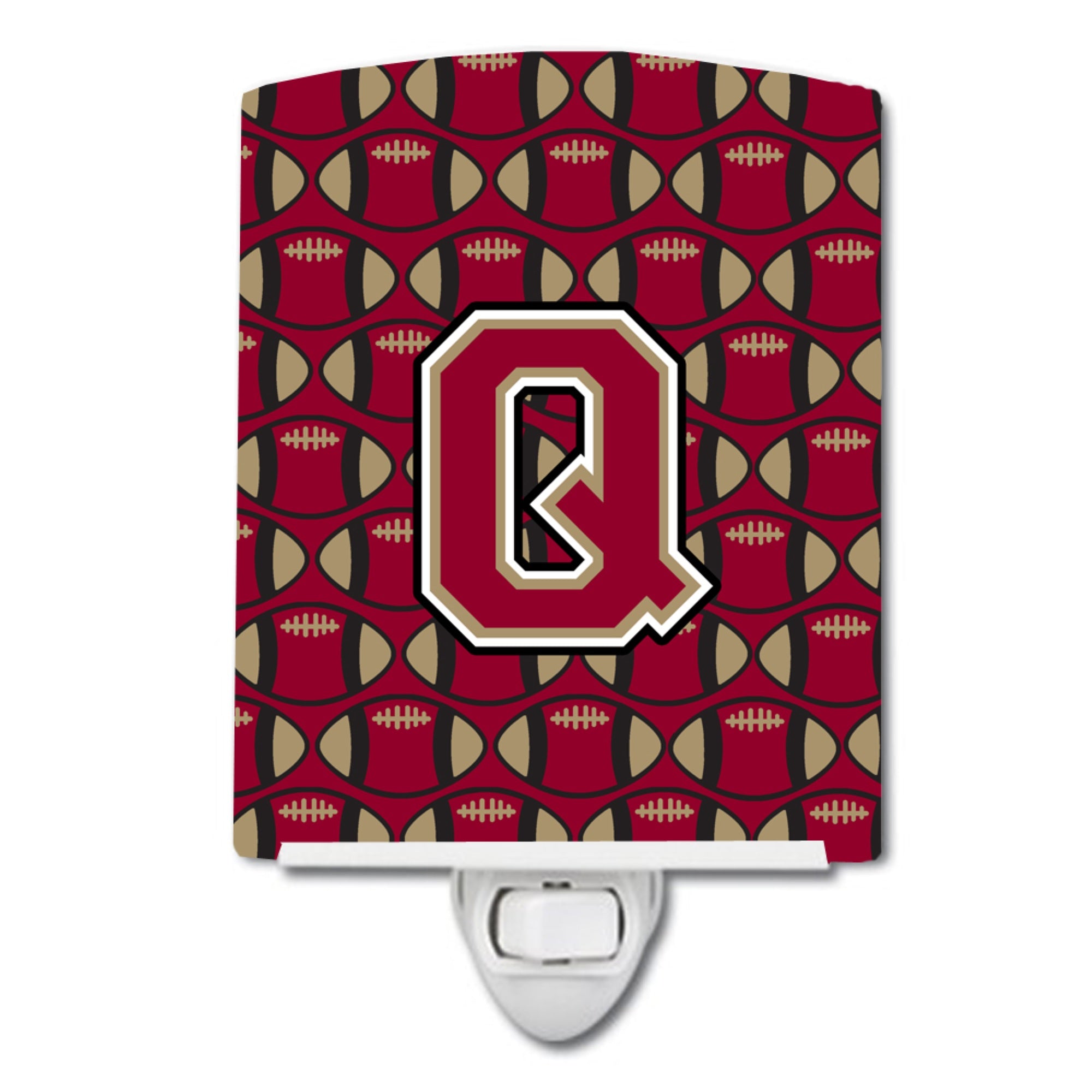  inchCarolines Treasures Letter Q Football Garnet and Gold Ceramic Night Light, 6x4, Multicolor inch