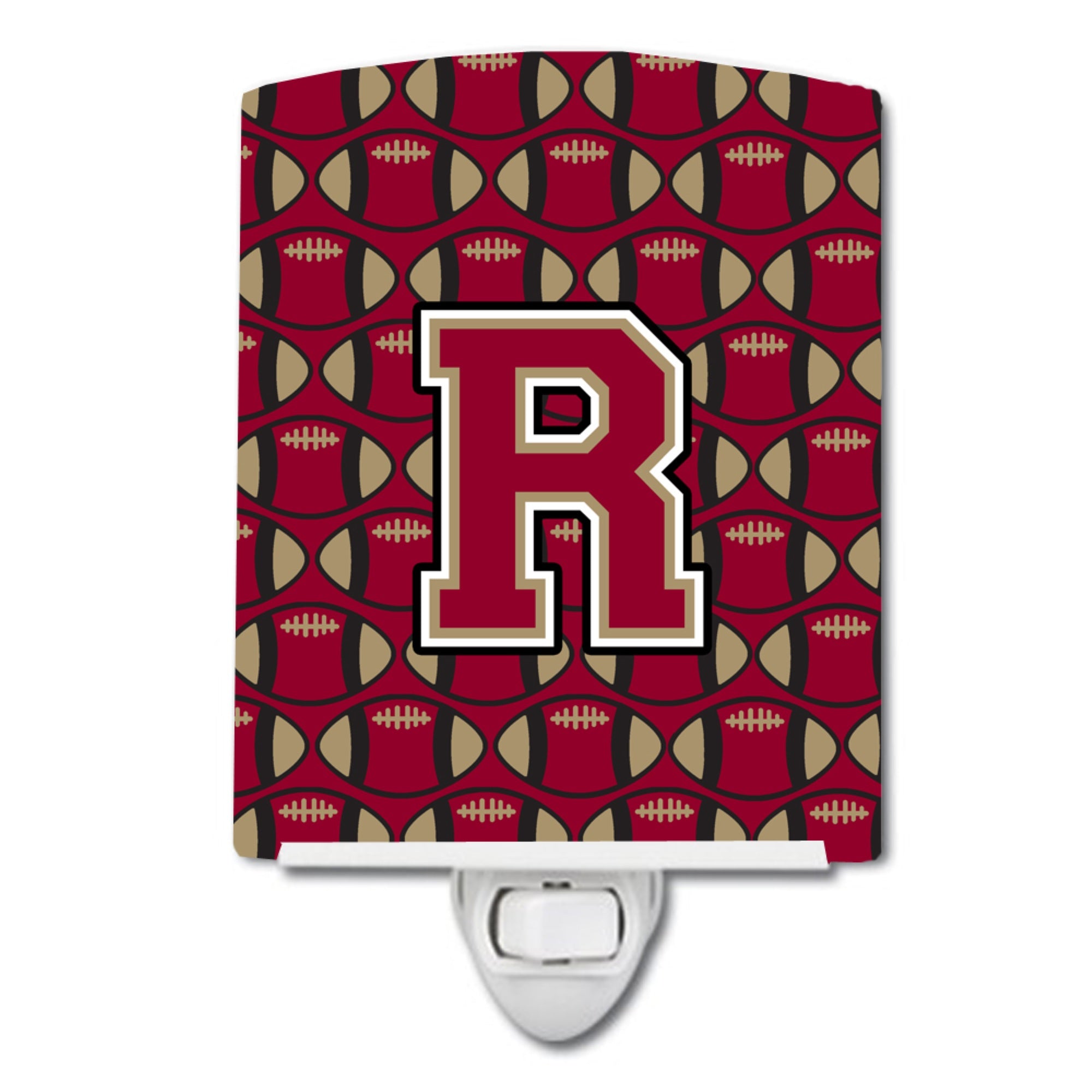  inchCarolines Treasures Letter R Football Garnet and Gold Ceramic Night Light, 6x4, Multicolor inch