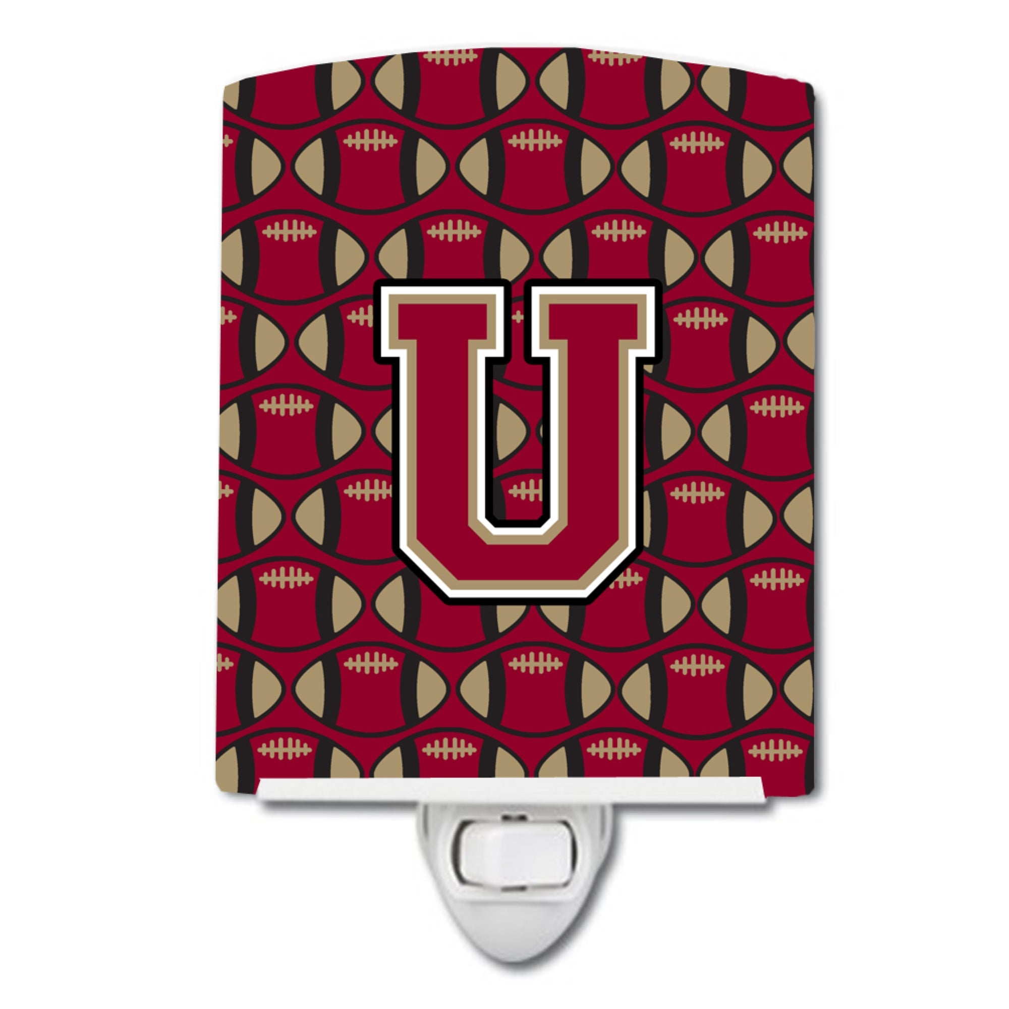  inchCarolines Treasures Letter U Football Garnet and Gold Ceramic Night Light, 6x4, Multicolor inch