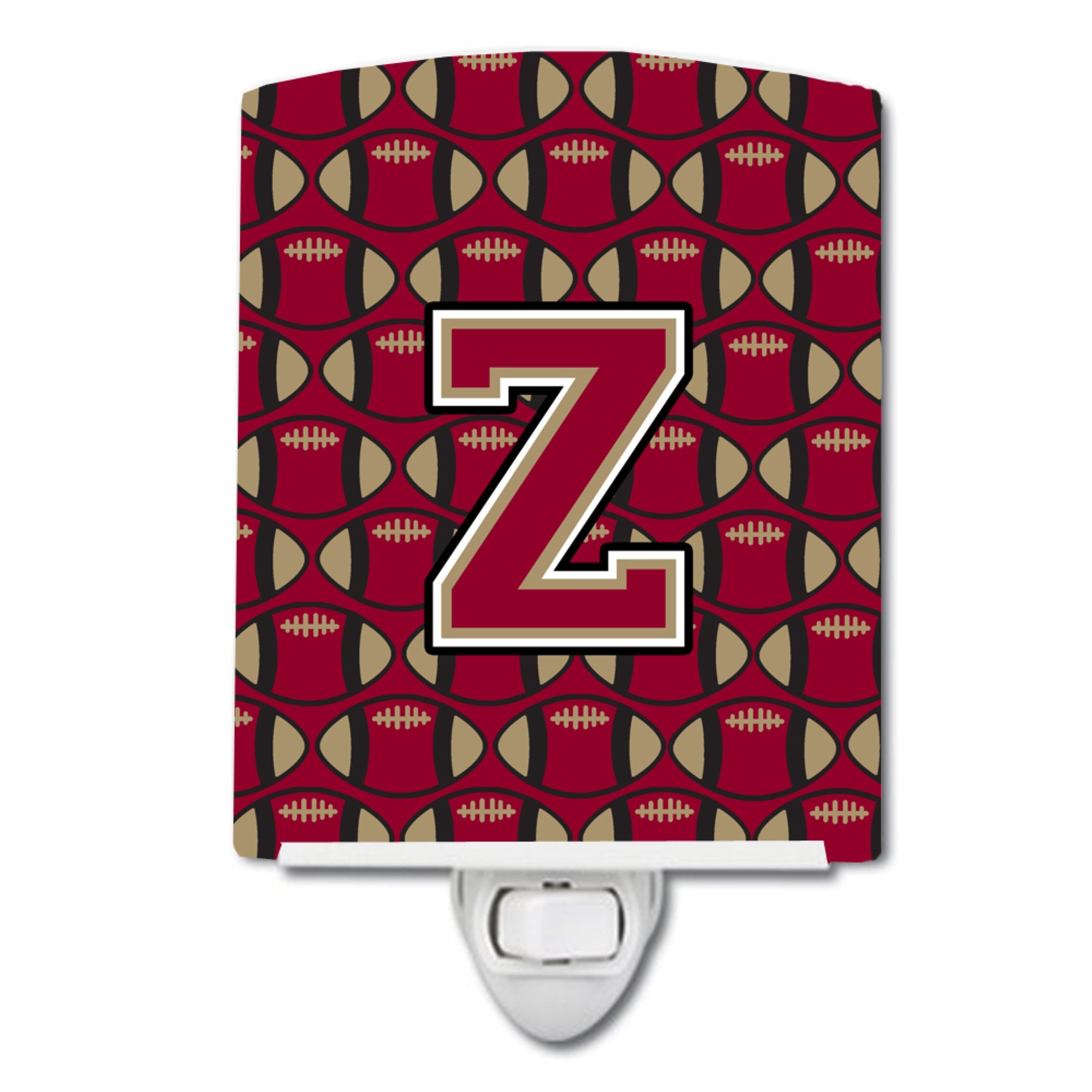  inchCarolines Treasures Letter Z Football Garnet and Gold Ceramic Night Light, 6x4, Multicolor inch