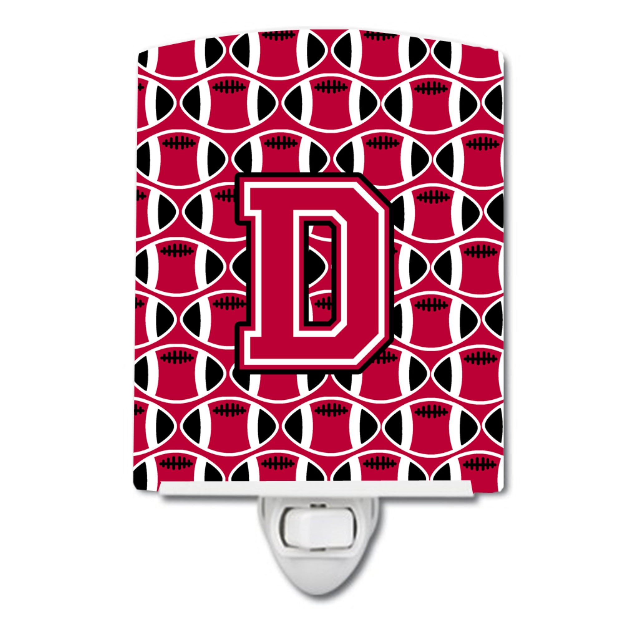  inchCarolines Treasures Letter D Football Crimson and White Ceramic Night Light, 6x4, Multicolor inch