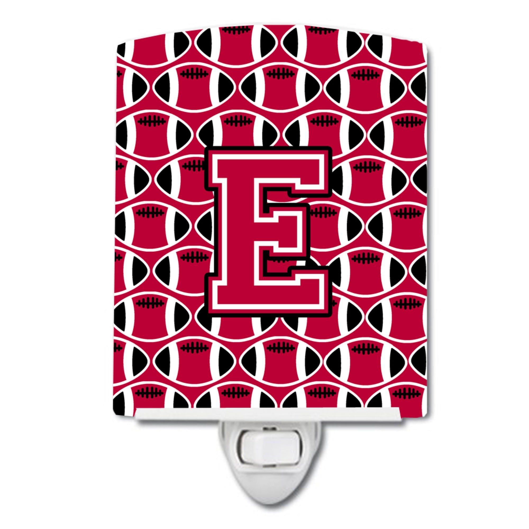  inchCarolines Treasures Letter E Football Crimson and White Ceramic Night Light, 6x4, Multicolor inch