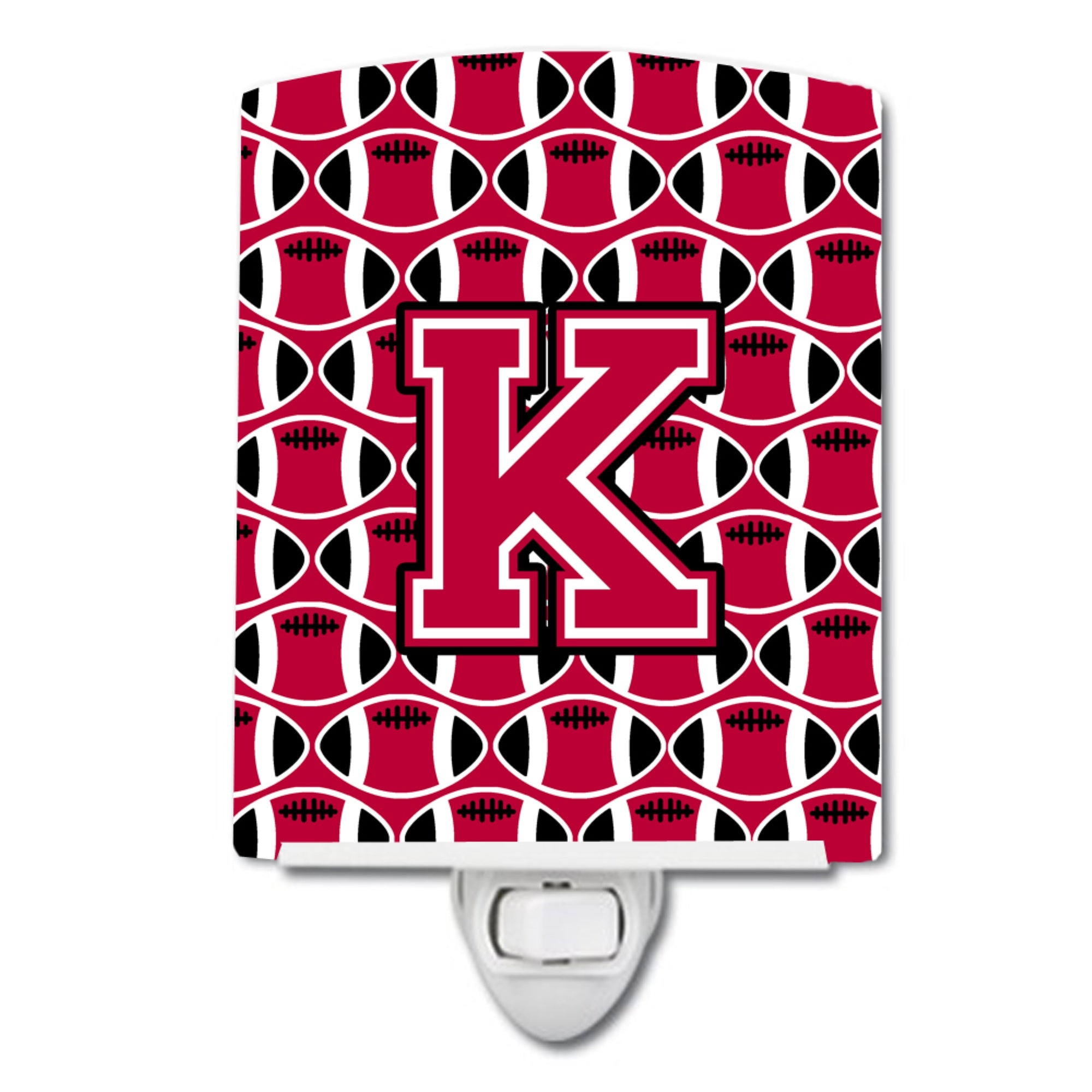  inchCarolines Treasures Letter K Football Crimson and White Ceramic Night Light, 6x4, Multicolor inch
