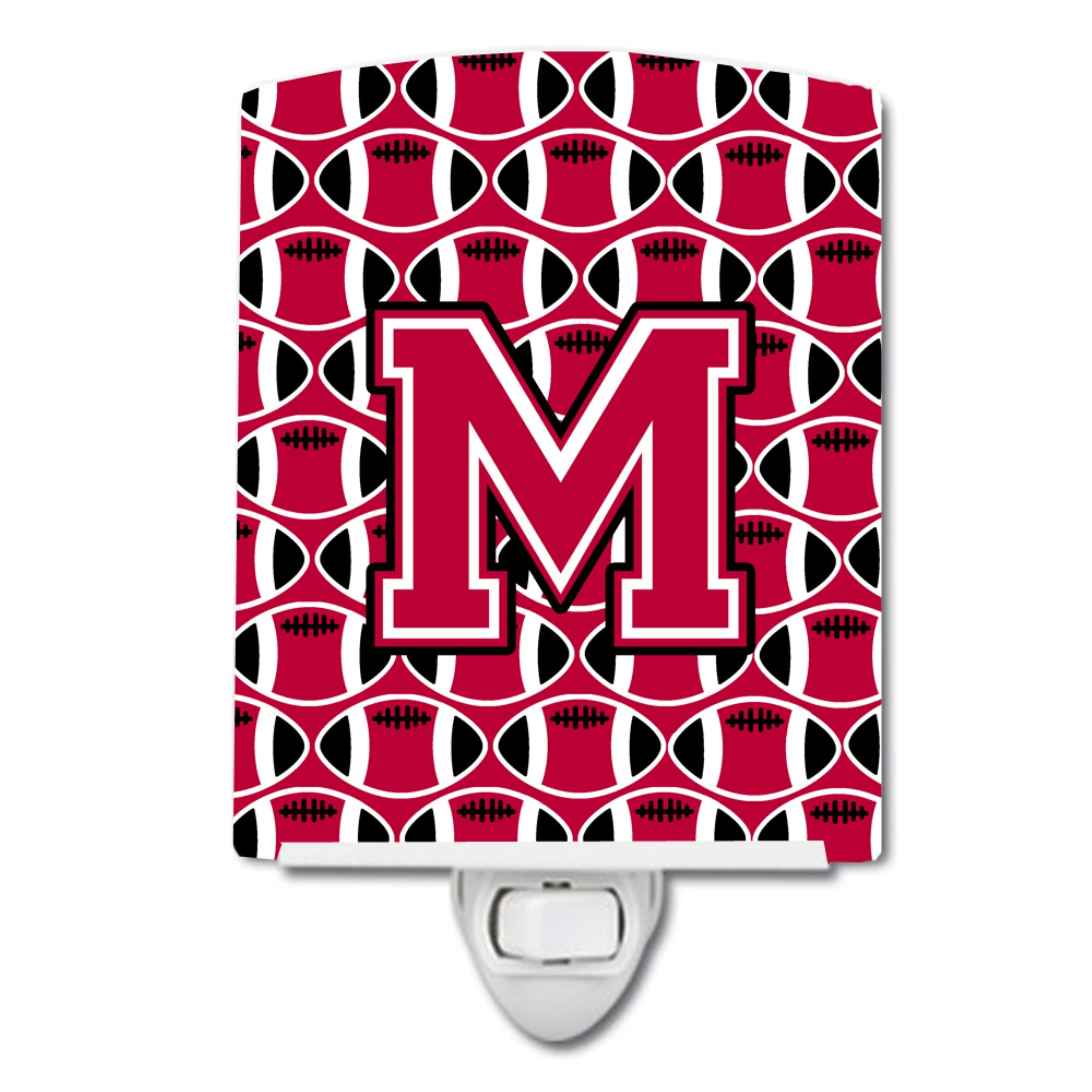  inchCarolines Treasures Letter M Football Crimson and White Ceramic Night Light, 6x4, Multicolor inch