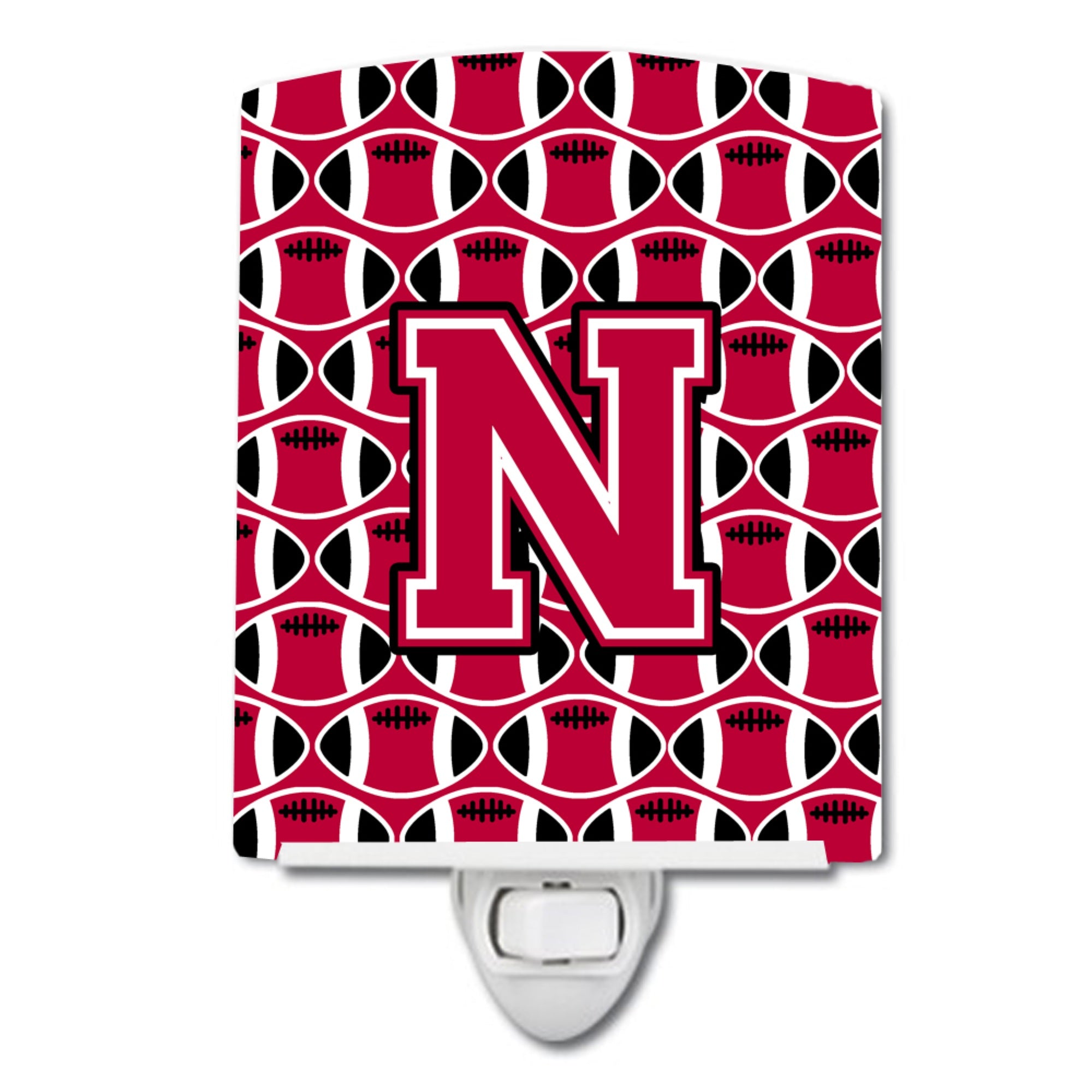  inchCarolines Treasures Letter N Football Crimson and White Ceramic Night Light, 6x4, Multicolor inch