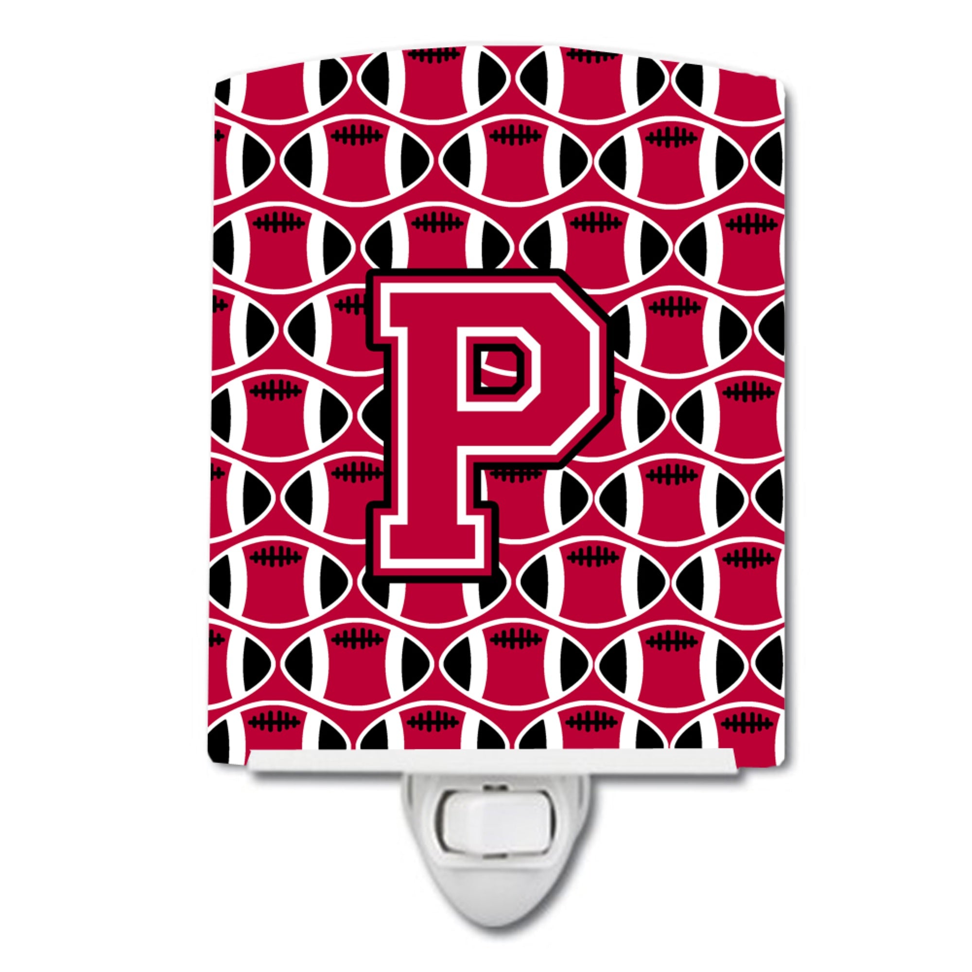  inchCarolines Treasures Letter P Football Crimson and White Ceramic Night Light, 6x4, Multicolor inch