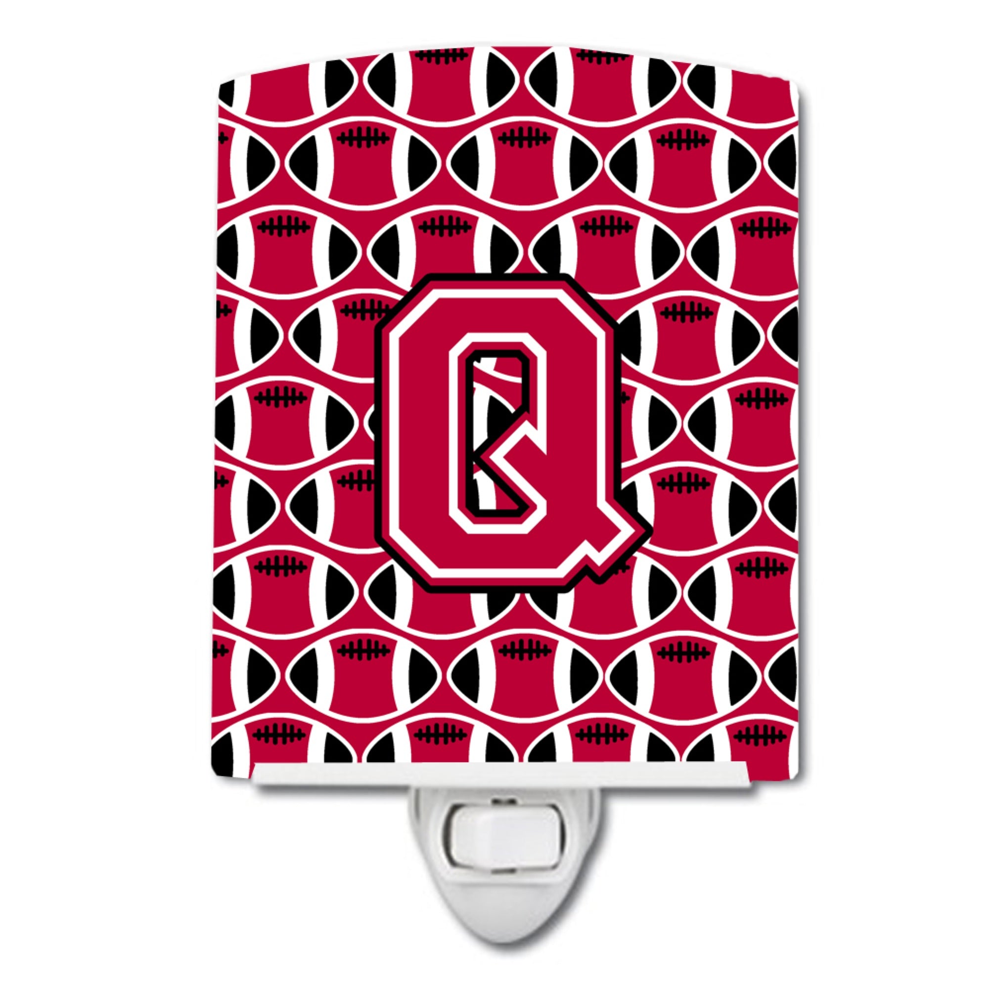 inchCarolines Treasures Letter Q Football Crimson and White Ceramic Night Light, 6x4, Multicolor inch