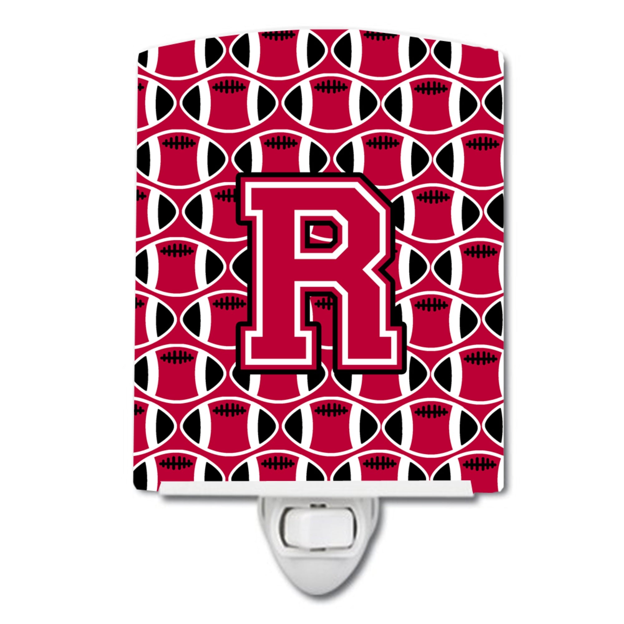  inchCarolines Treasures Letter R Football Crimson and White Ceramic Night Light, 6x4, Multicolor inch