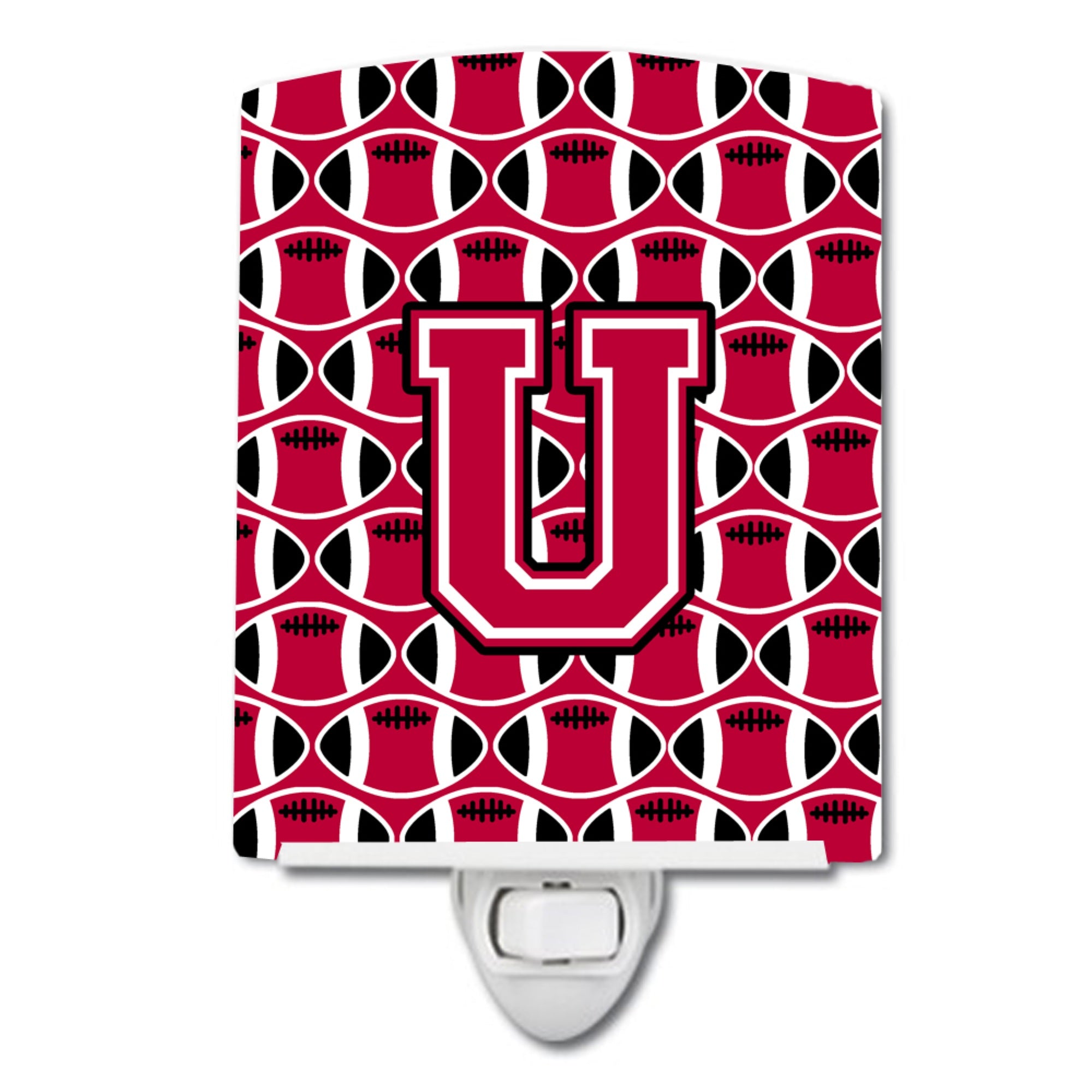  inchCarolines Treasures Letter U Football Crimson and White Ceramic Night Light, 6x4, Multicolor inch