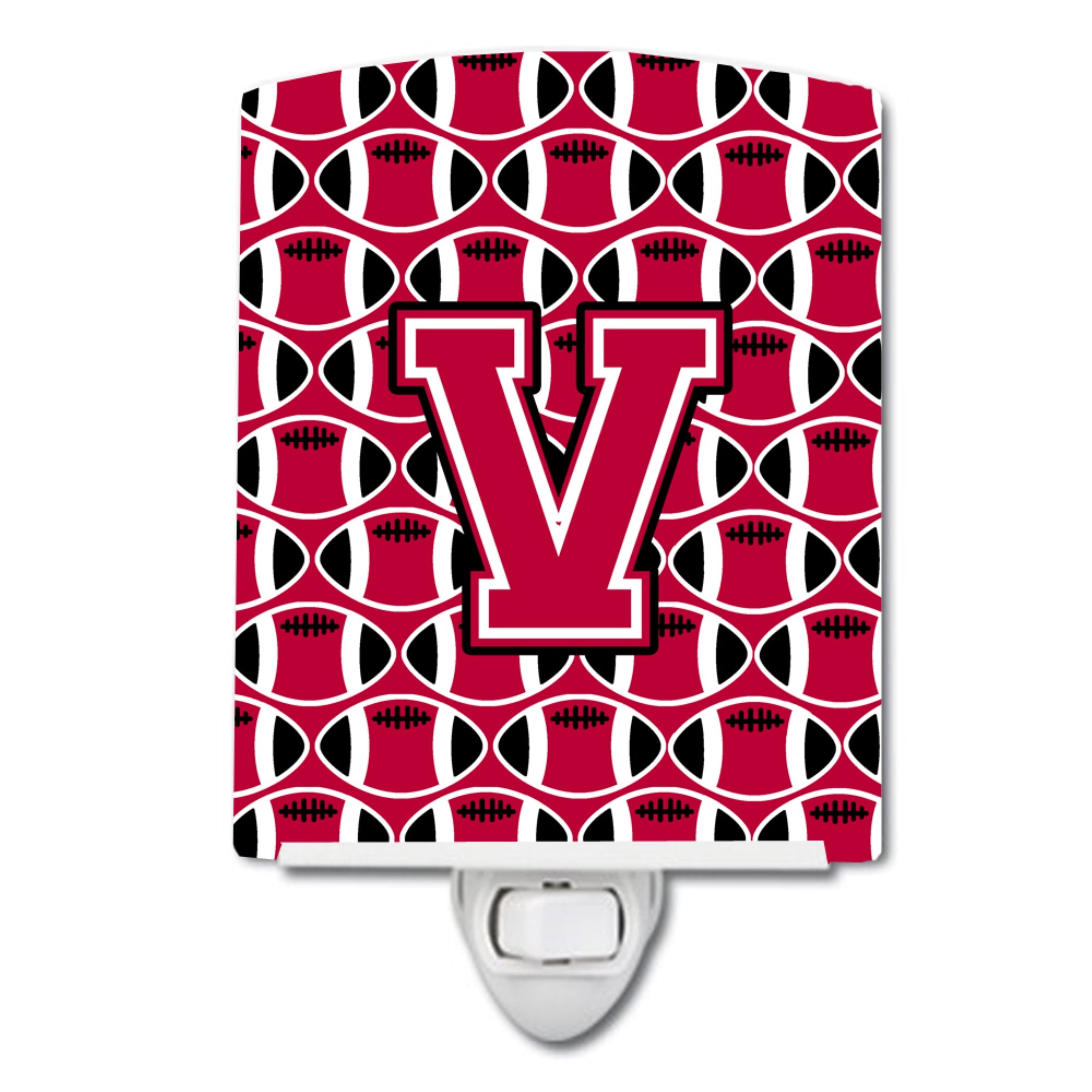  inchCarolines Treasures Letter V Football Crimson and White Ceramic Night Light, 6x4, Multicolor inch