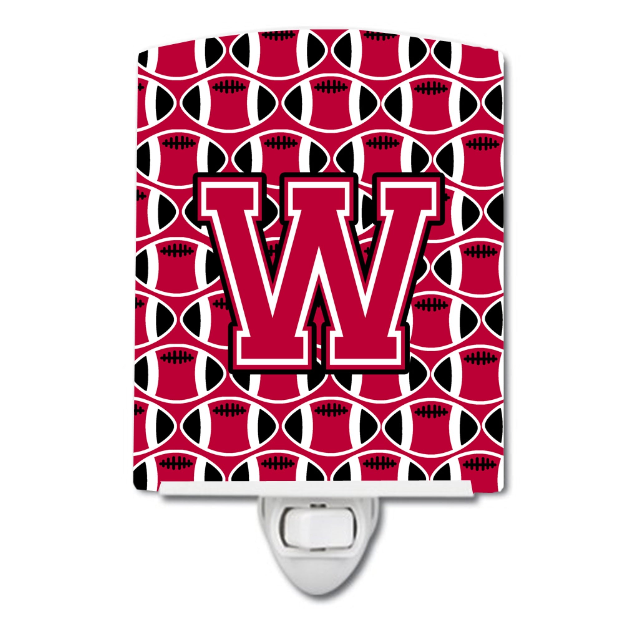  inchCarolines Treasures Letter W Football Crimson and White Ceramic Night Light, 6x4, Multicolor inch