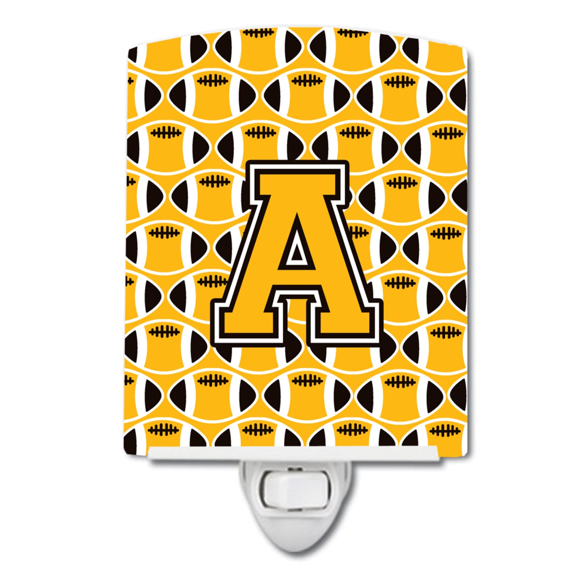  inchCarolines Treasures Letter A Football Black, Old Gold and White Ceramic Night Light, 6x4, Multicolor inch