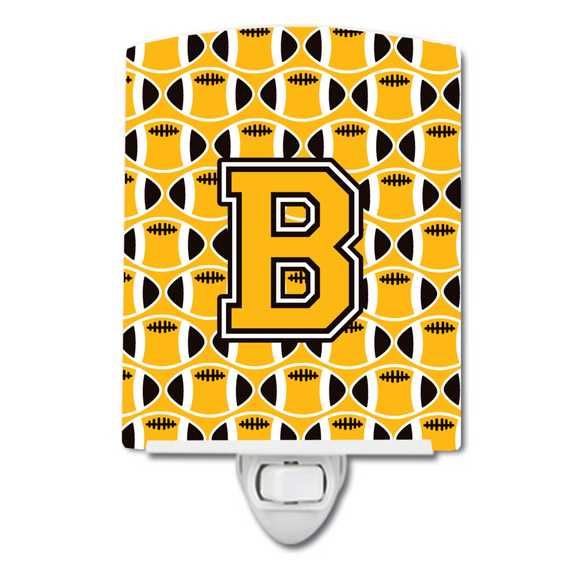  inchCarolines Treasures Letter B Football Black, Old Gold and White Ceramic Night Light, 6x4, Multicolor inch
