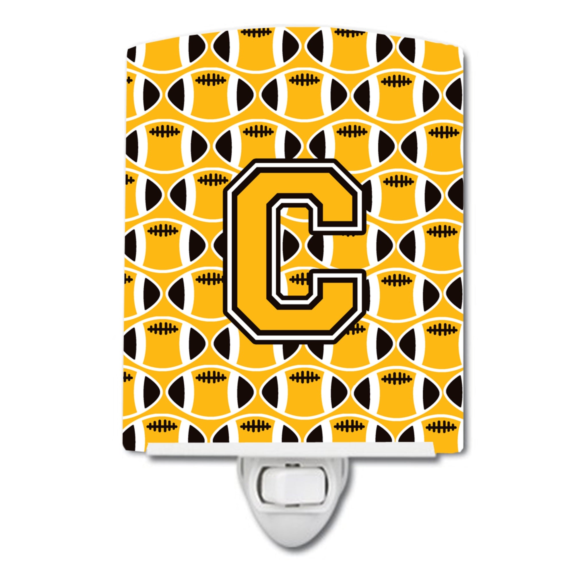  inchCarolines Treasures Letter C Football Black, Old Gold and White Ceramic Night Light, 6x4, Multicolor inch