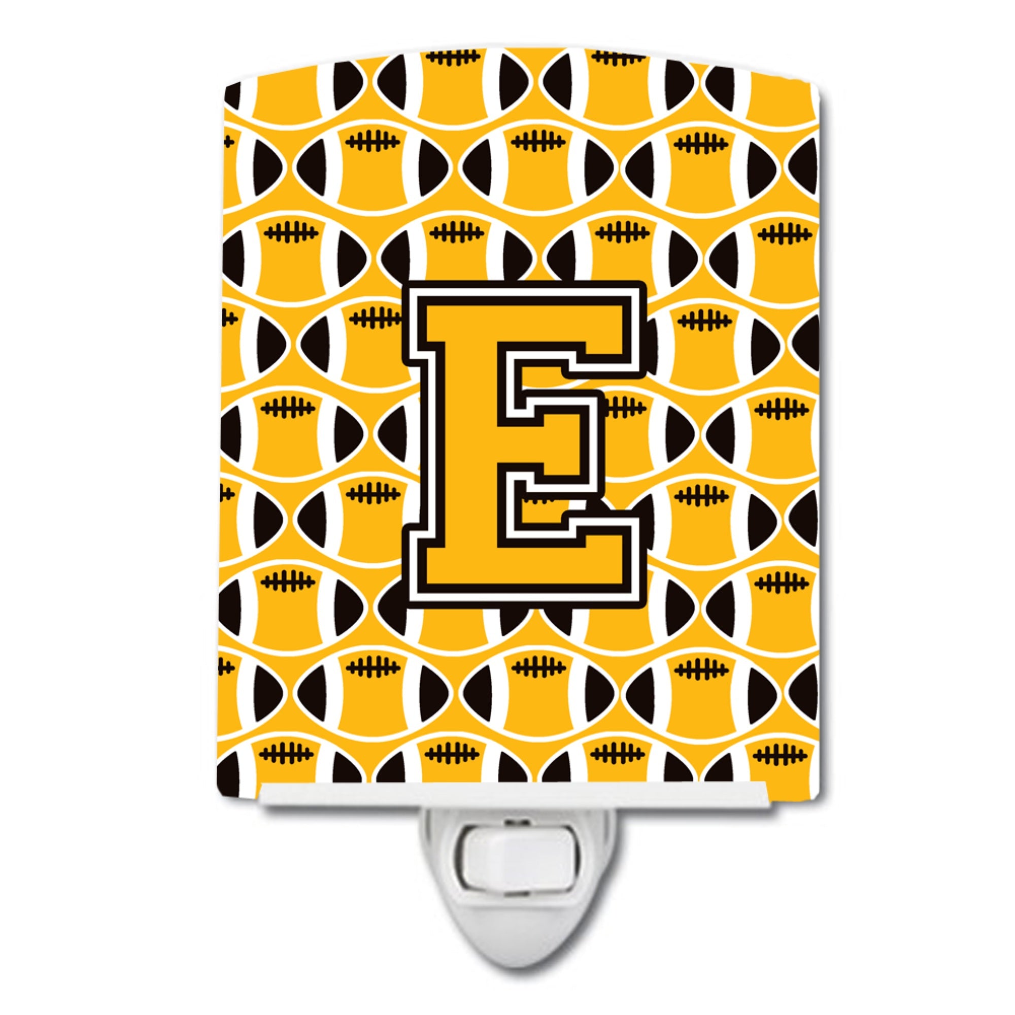  inchCarolines Treasures Letter E Football Black, Old Gold and White Ceramic Night Light, 6x4, Multicolor inch