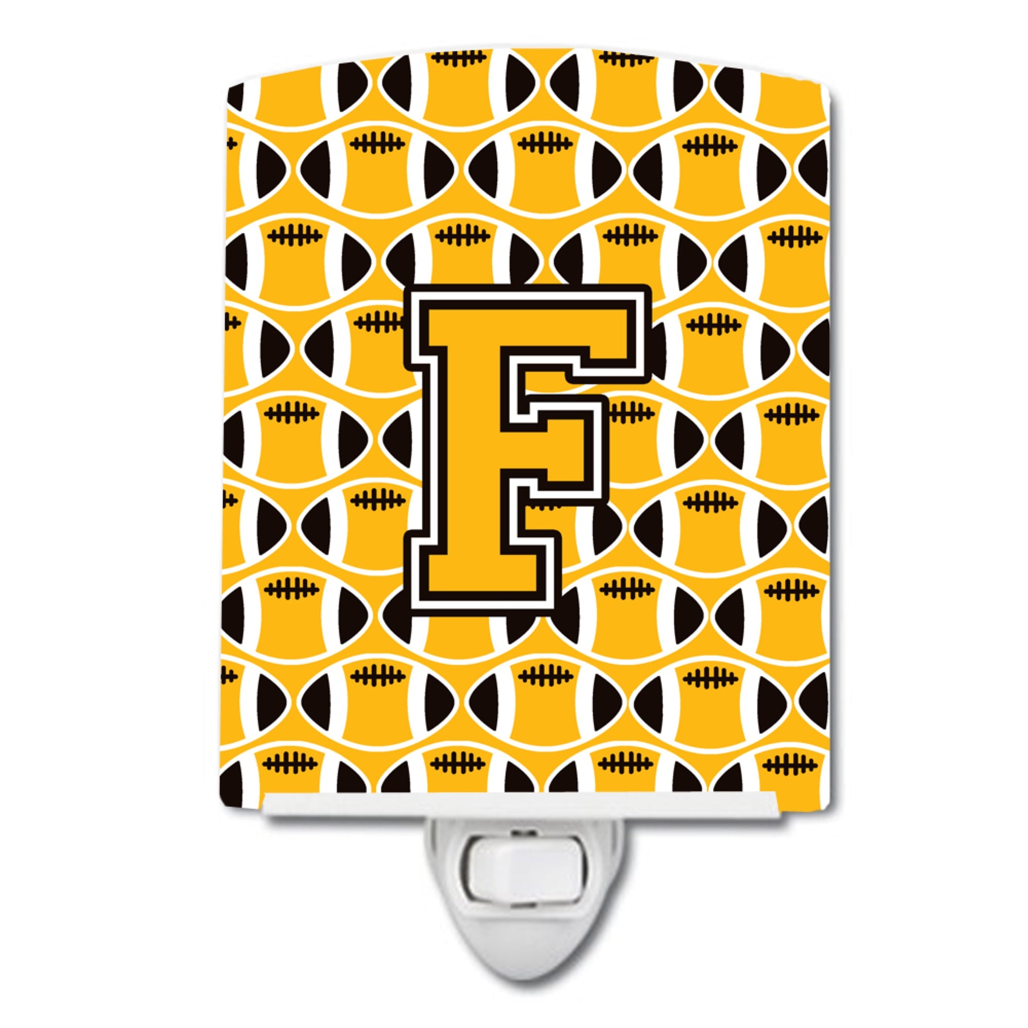  inchCarolines Treasures Letter F Football Black Old Gold White Night Light, 6x4, Multicolor inch