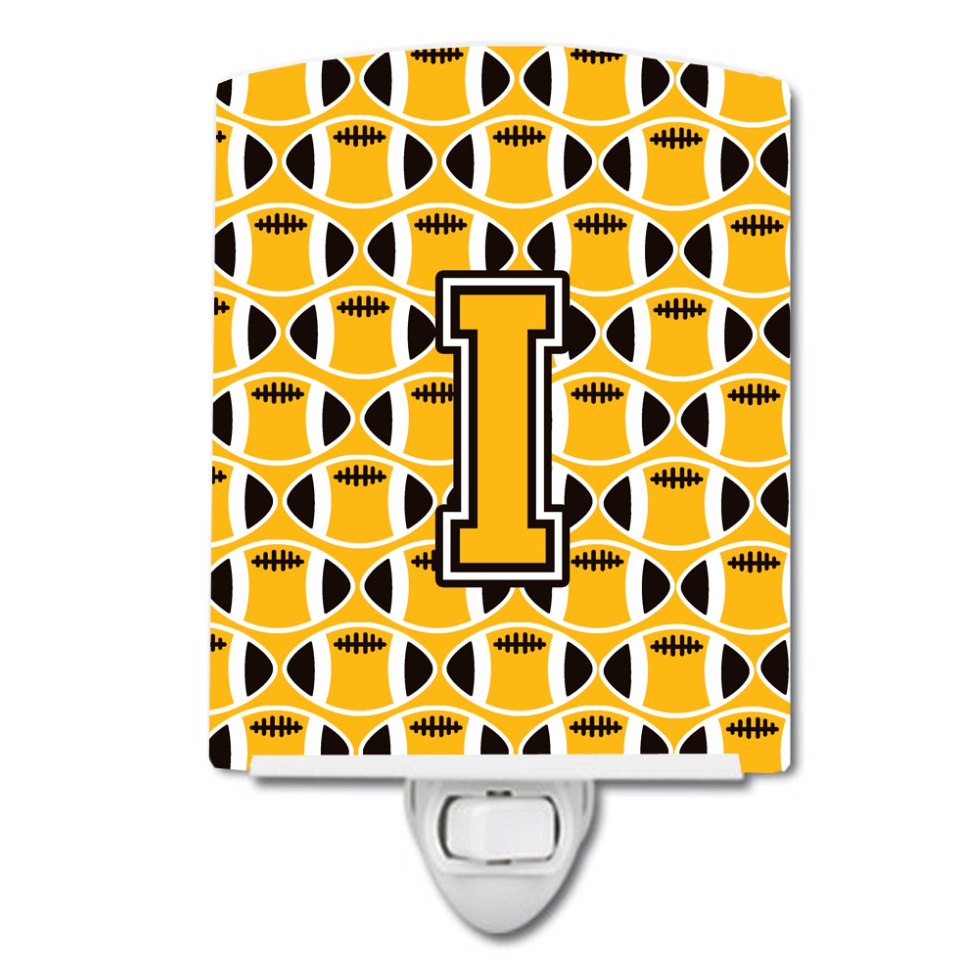  inchCarolines Treasures Letter I Football Black, Old Gold and White Ceramic Night Light, 6x4, Multicolor inch