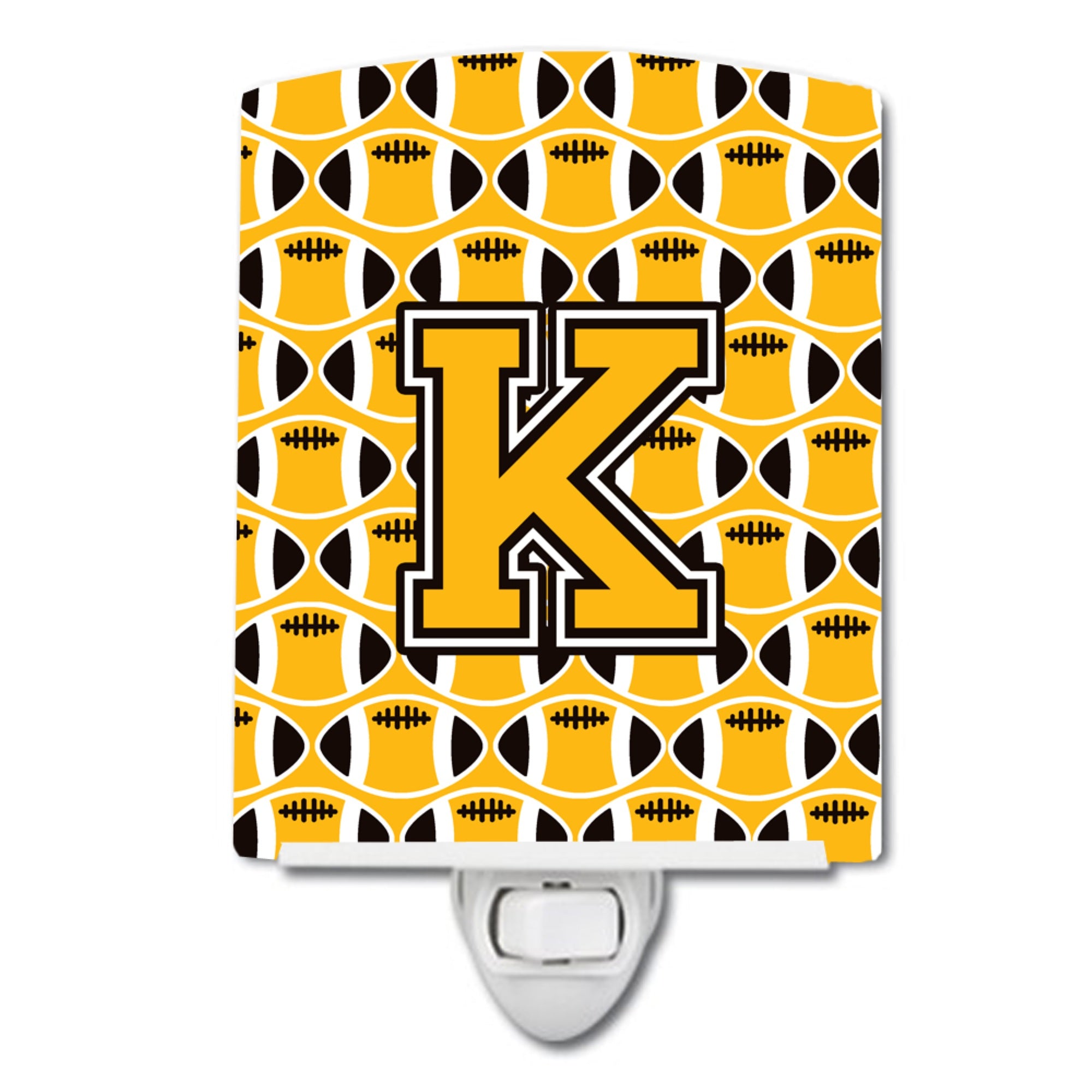  inchCarolines Treasures Letter K Football Black, Old Gold and White Ceramic Night Light, 6x4, Multicolor inch