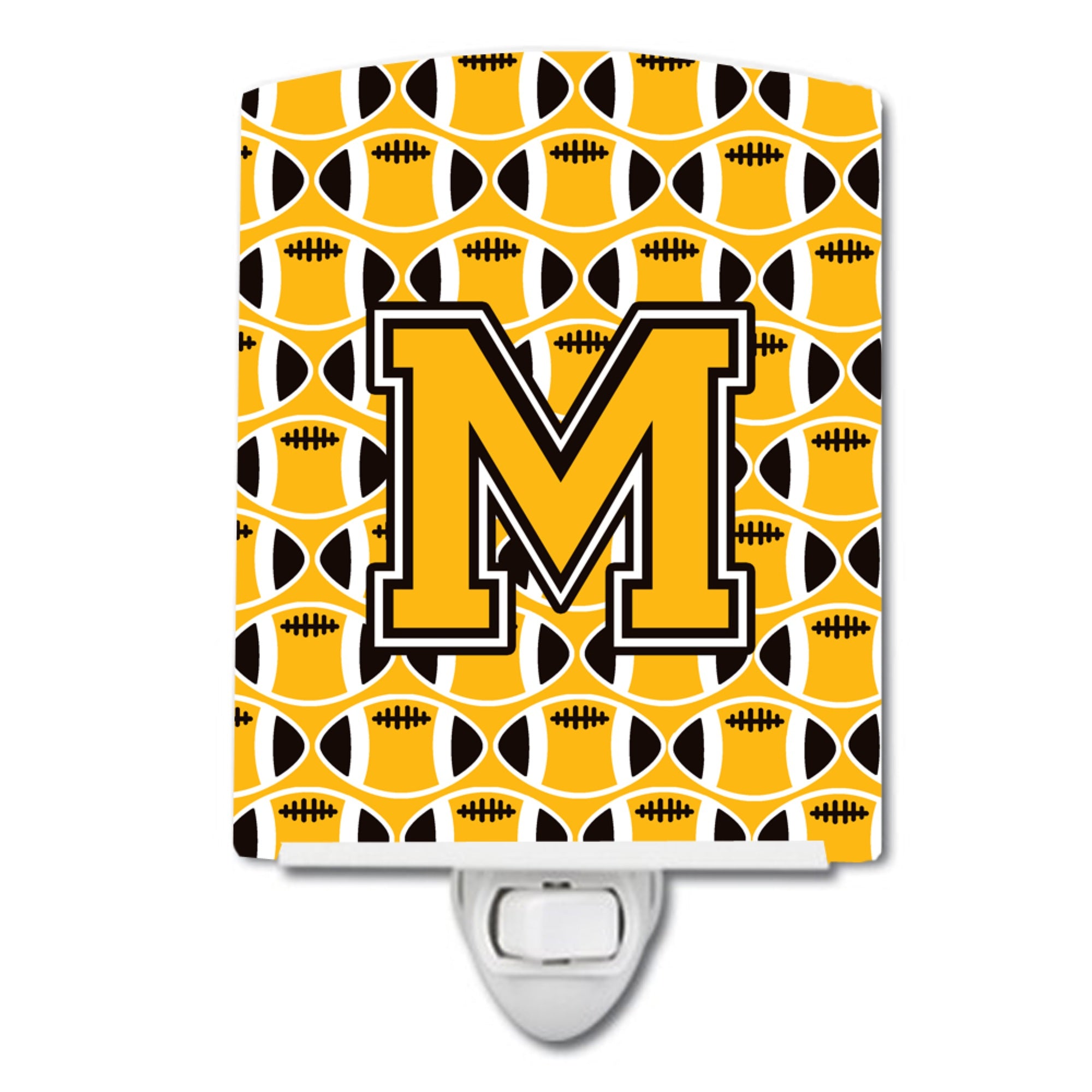  inchCarolines Treasures Letter M Football Black, Old Gold and White Ceramic Night Light, 6x4, Multicolor inch