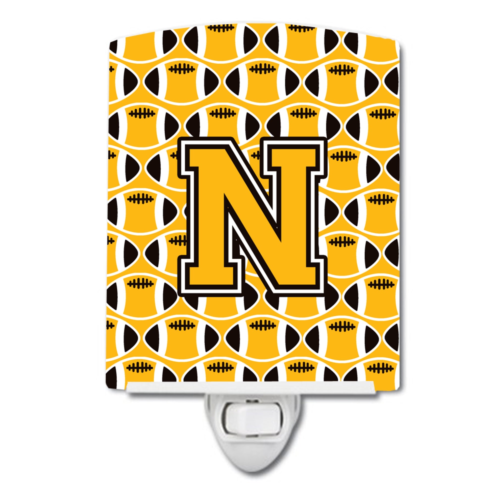  inchCarolines Treasures Letter N Football Black, Old Gold and White Ceramic Night Light, 6x4, Multicolor inch