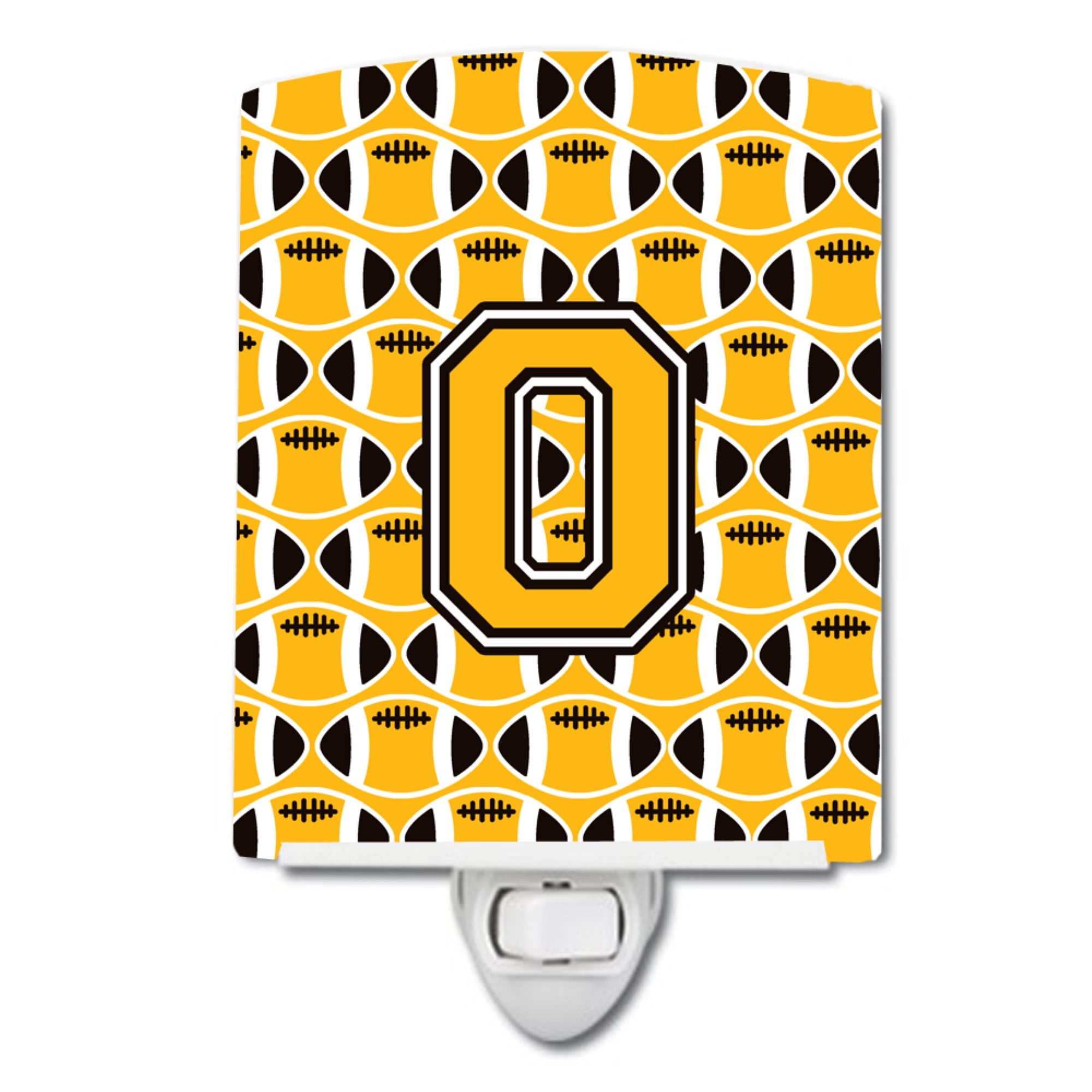  inchCarolines Treasures Letter O Football Black, Old Gold and White Ceramic Night Light, 6x4, Multicolor inch