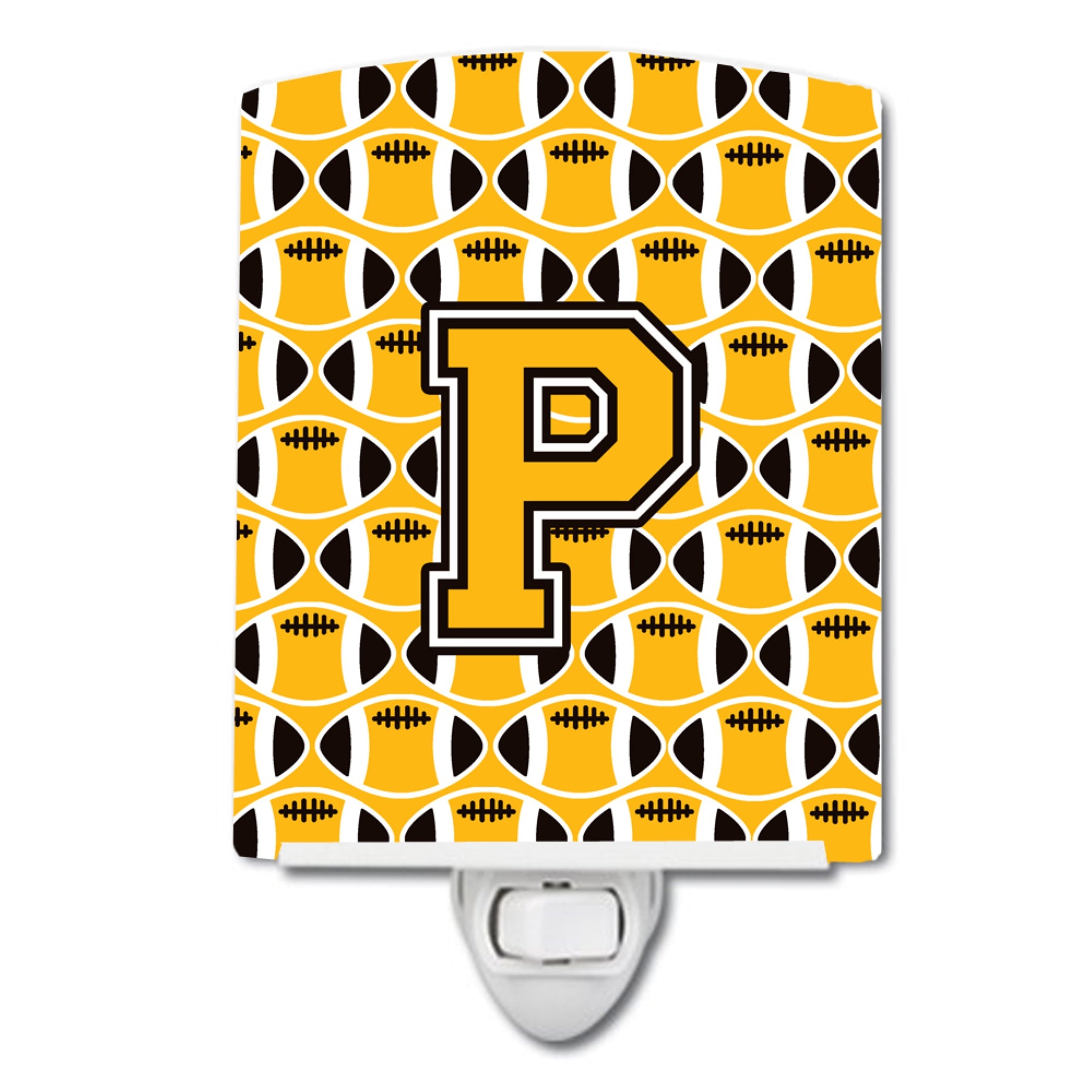  inchCarolines Treasures Letter P Football Black, Old Gold and White Ceramic Night Light, 6x4, Multicolor inch