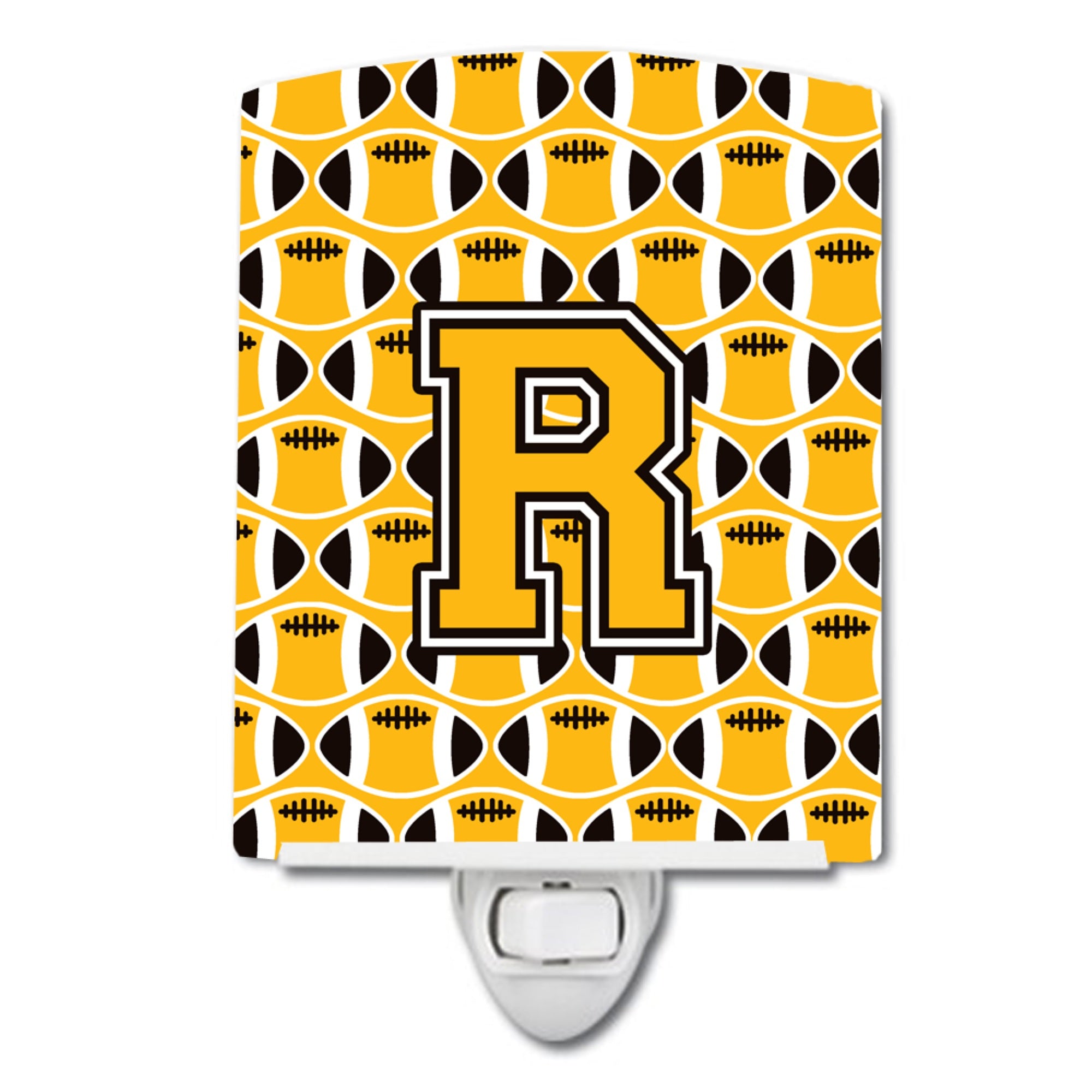  inchCarolines Treasures Letter R Football Black, Old Gold and White Ceramic Night Light, 6x4, Multicolor inch