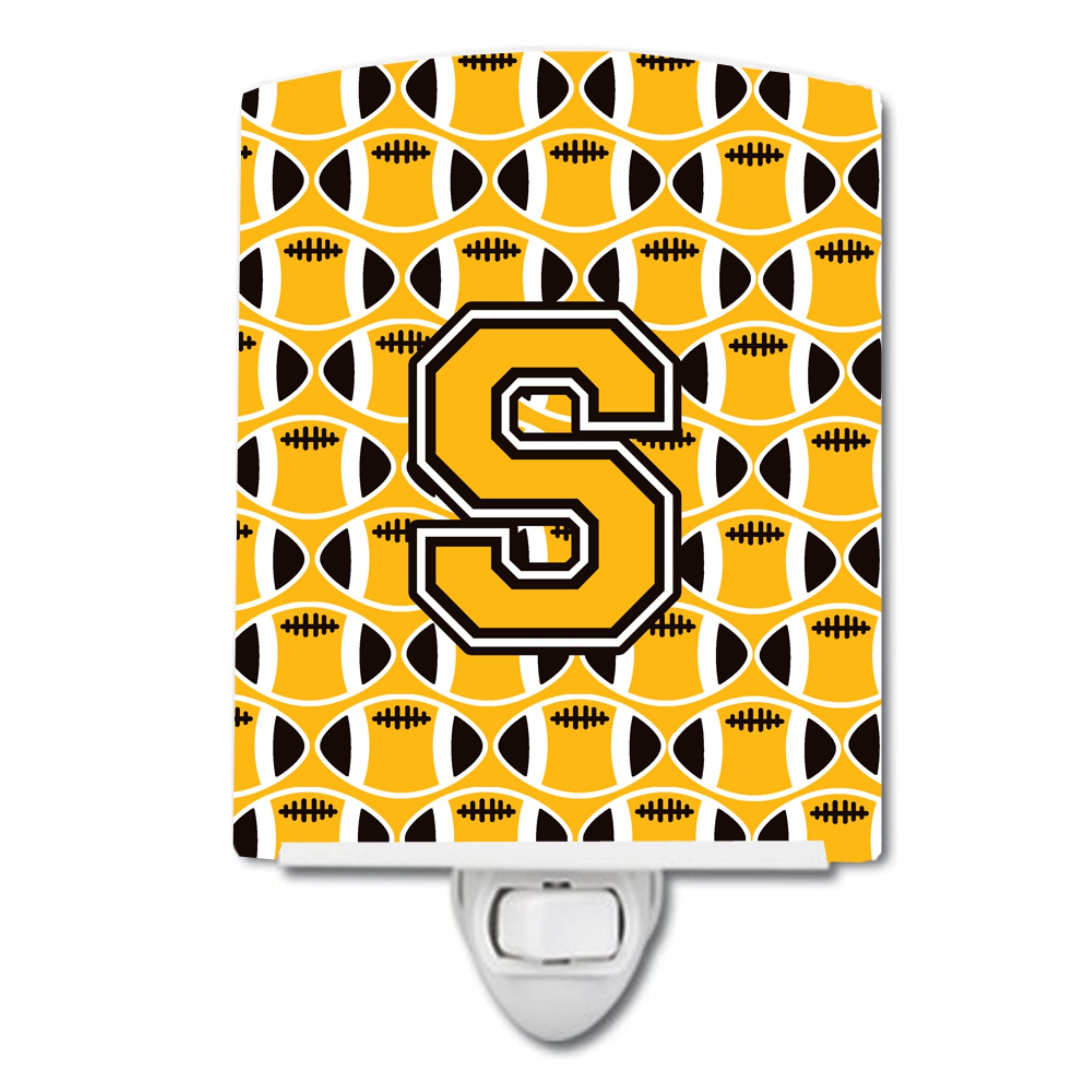  inchCarolines Treasures Letter S Football Black, Old Gold and White Ceramic Night Light, 6x4, Multicolor inch