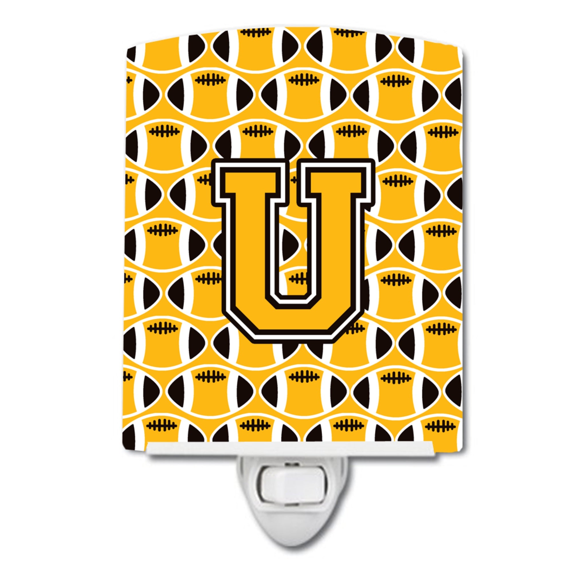  inchCarolines Treasures Letter U Football Black, Old Gold and White Ceramic Night Light, 6x4, Multicolor inch