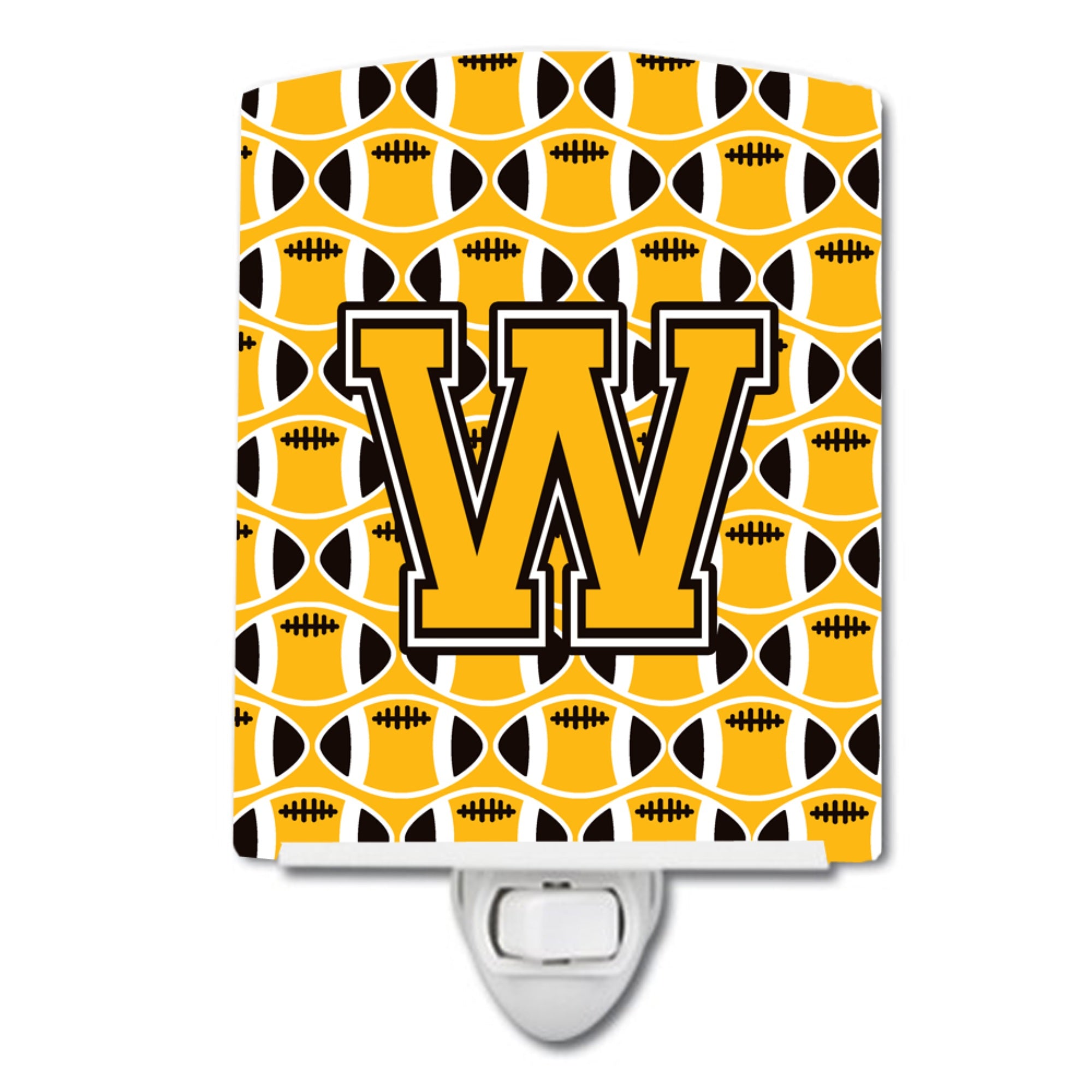 inchCarolines Treasures Letter W Football Black, Old Gold and White Ceramic Night Light, 6x4, Multicolor inch