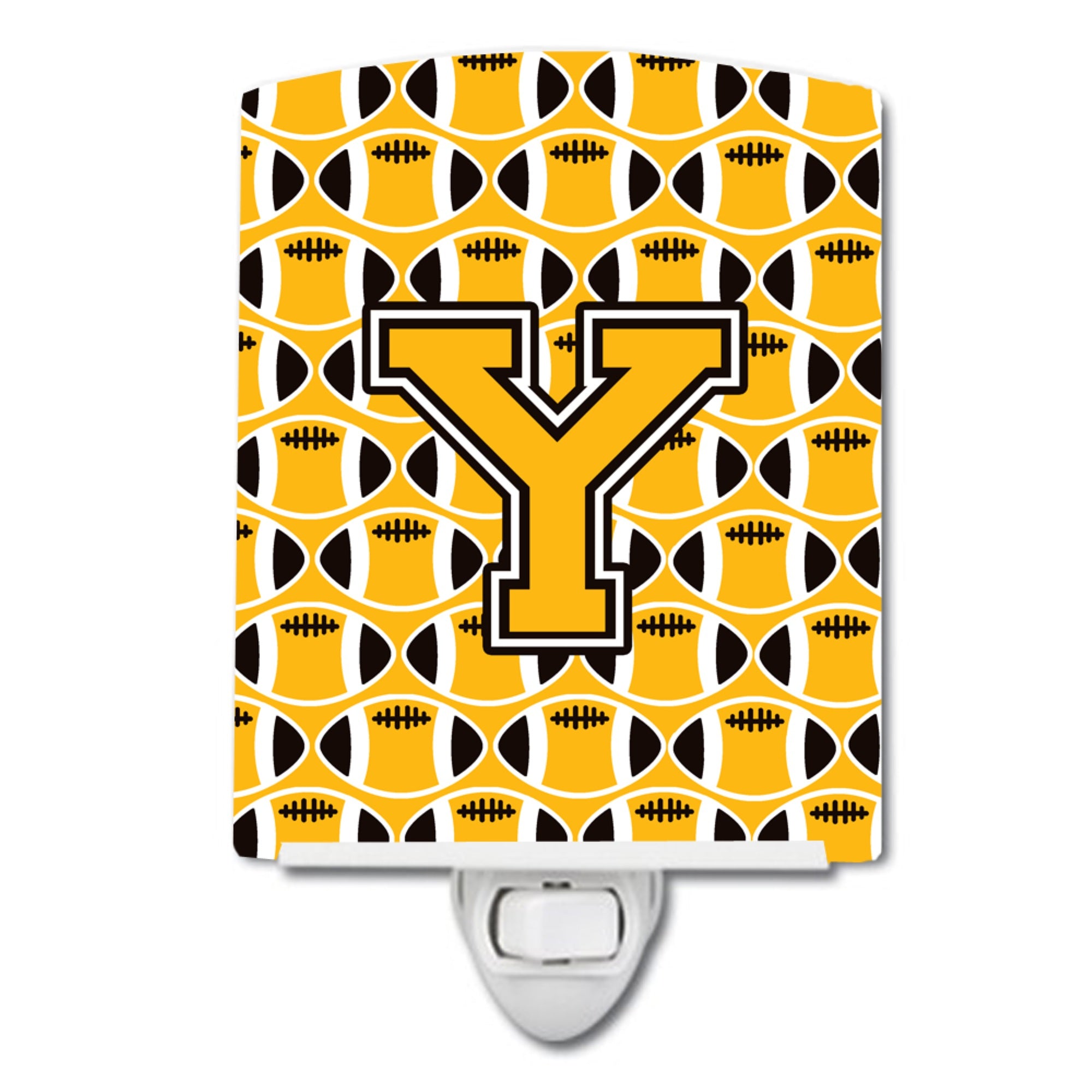  inchCarolines Treasures Letter Y Football Black, Old Gold and White Ceramic Night Light, 6x4, Multicolor inch